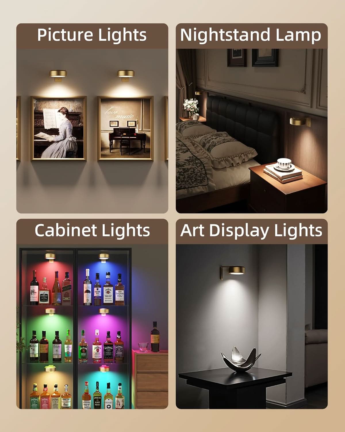 EZVALO 3 Pack Picture Lights, 2000mAh Rechargeable Magnetic Wall Lights, 15 Colors RGB+3 Modes, Dimmable Remote Timer, Wireless Art Display Lights for Paintings & Frames - EZVALO