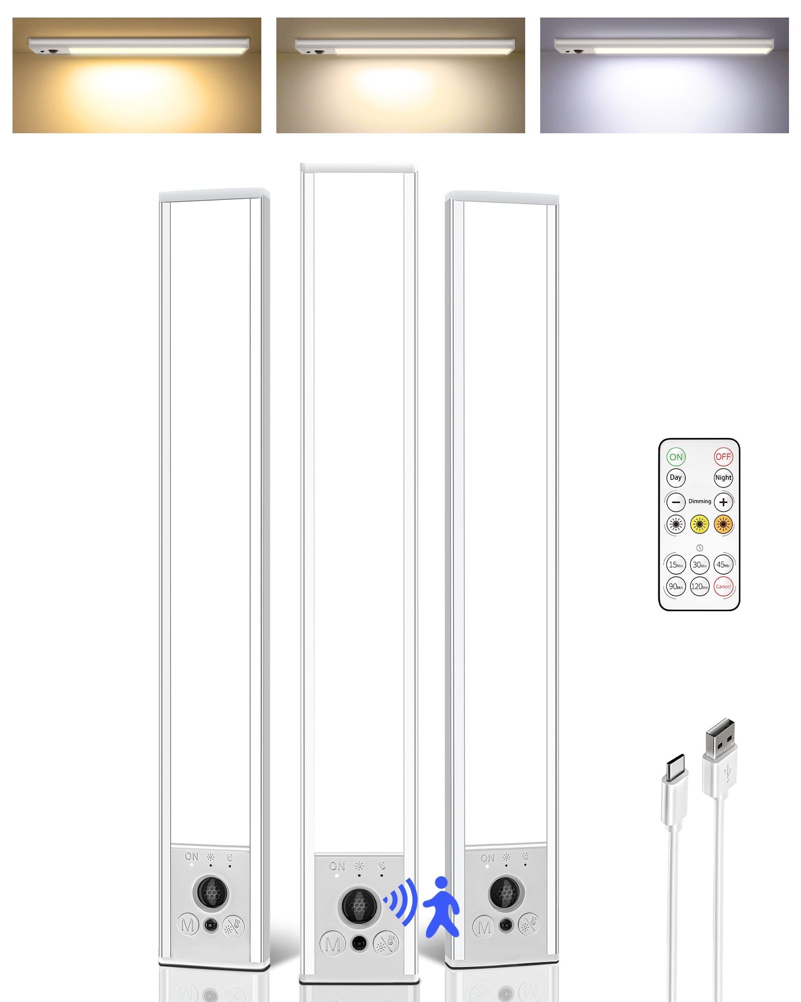 EZVALO 5 - Pack Under Cabinet Lighting, 2400mAh Rechargeable Motion Sensor Light, 10inch Magnetic Closet Lights with Dimmable & 3 Color Temps, Wireless Motion Activated Lights with Remote for Kitchen - EZVALO