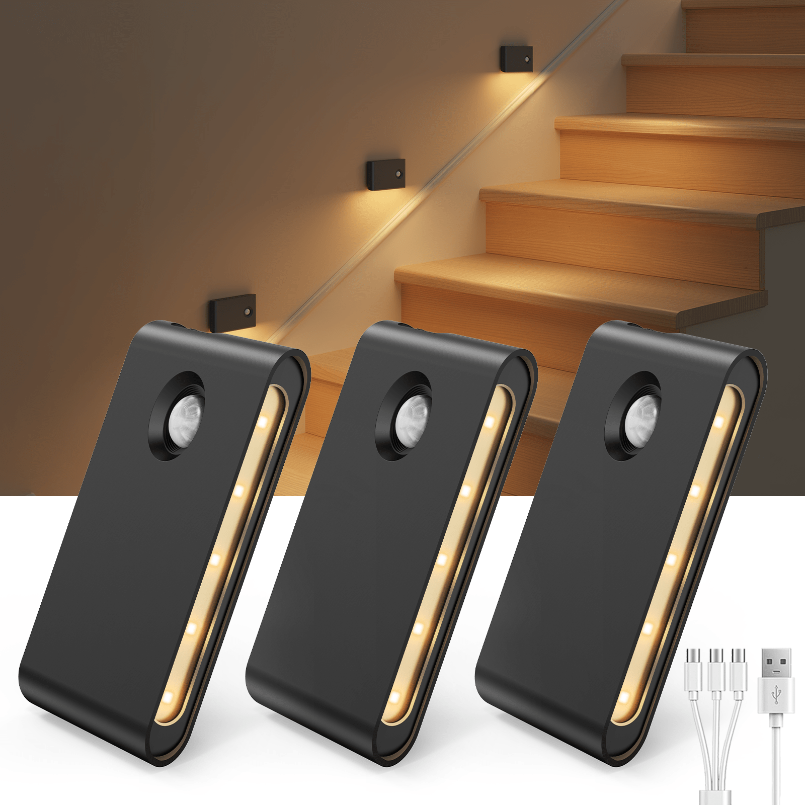 EZVALO 6 Pack Motion Sensor Night Lights, Sync LED Stair Lights Indoor, 1500mAh Rechargeable, Magnetic & Dimmable, 3000K Soft White, Portable Nightlight for Hallway, Stairs, Bathroom, Bedroom - EZVALO
