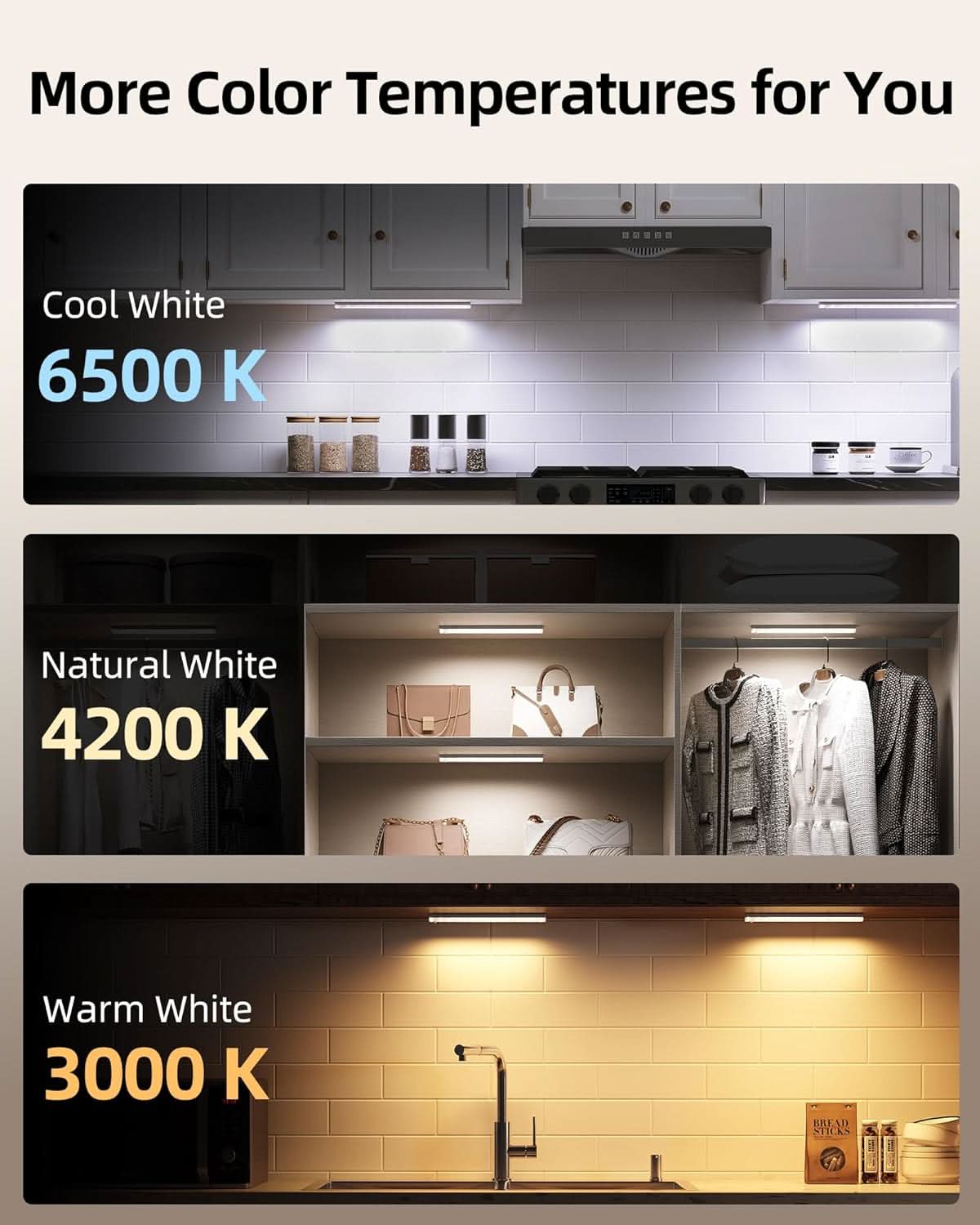 EZVALO 6 - Pack Under Cabinet Lighting with Charging Station, 2000mAh Rechargeable Wireless Motion Sensor Lights, 3 Color Temps, Dimmable, Timer, Magnetic, with Remote Control for Kitchen, Closet, Stair - EZVALO