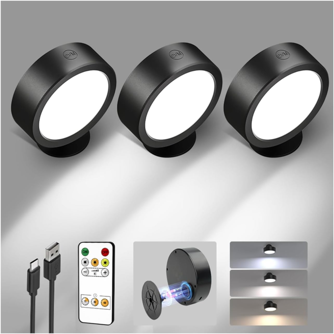 EZVALO LED Wall Mounted Lights, 5500mAh Rechargeable Wall Sconces Lamp, 3 Color Temps & Remote and Touch Control, 360°Rotation Dimmable Cordless Wall Light for Bedroom Reading Study Bedside (2 Pack) - EZVALO