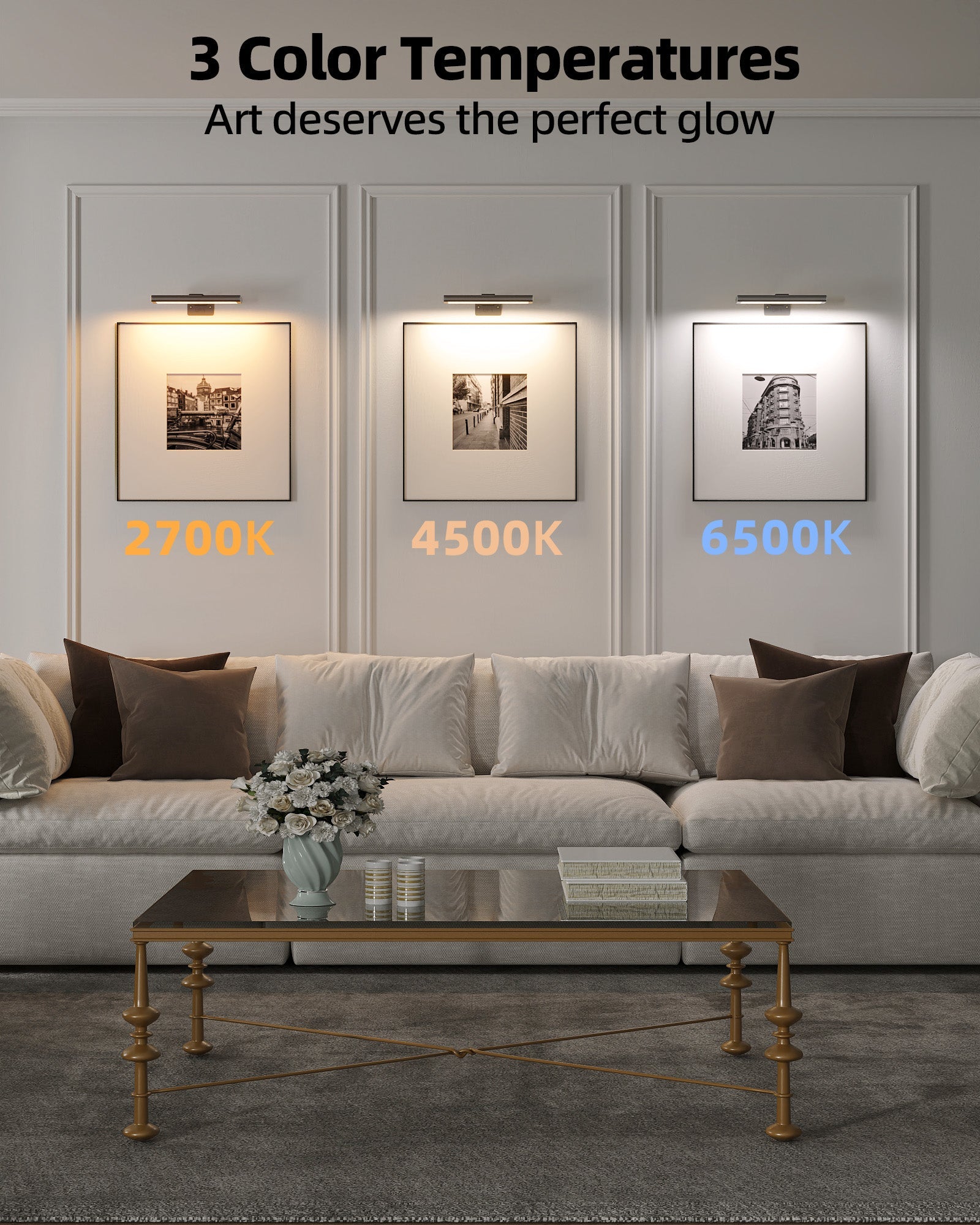 EZVALO Picture Light for Wall, Rechargeable 2400mAh Battery Lights Wireless with IR Remote, 3 Color & Dimmable Magnetic 7.8'' LED Lights Display for Painting, Living Room, Gallery, Bedroom(Black - 3P) - EZVALO