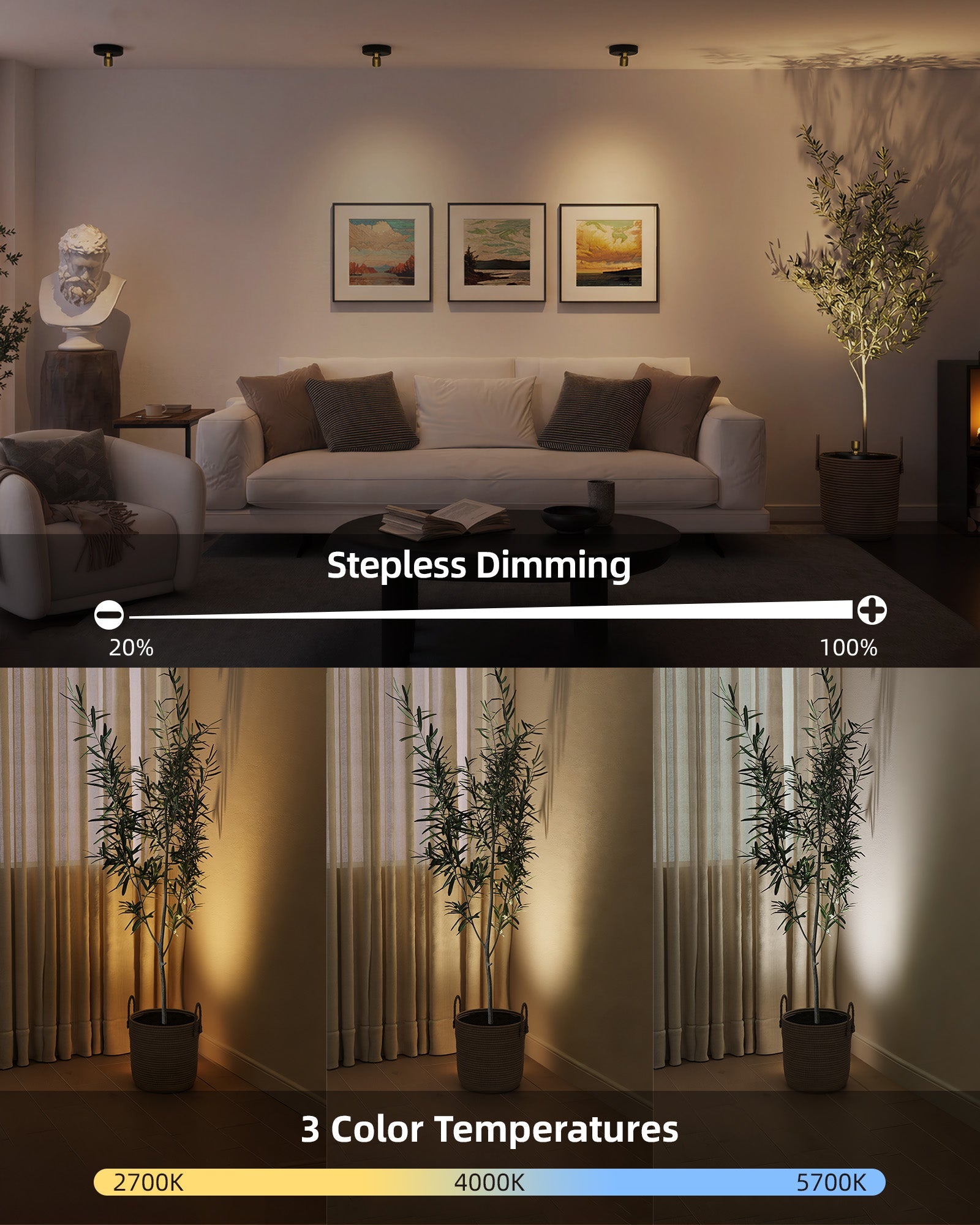 EZVALO Spotlight Indoor with Remote, 4000mAh Rechargeable Battery-Powered Plant Spot Lights, Wireless Mini Uplights with Dimmable & 3-CCT, Timer, Accent Lighting for Pictures, Art, Displays (2-Pack) - EZVALO
