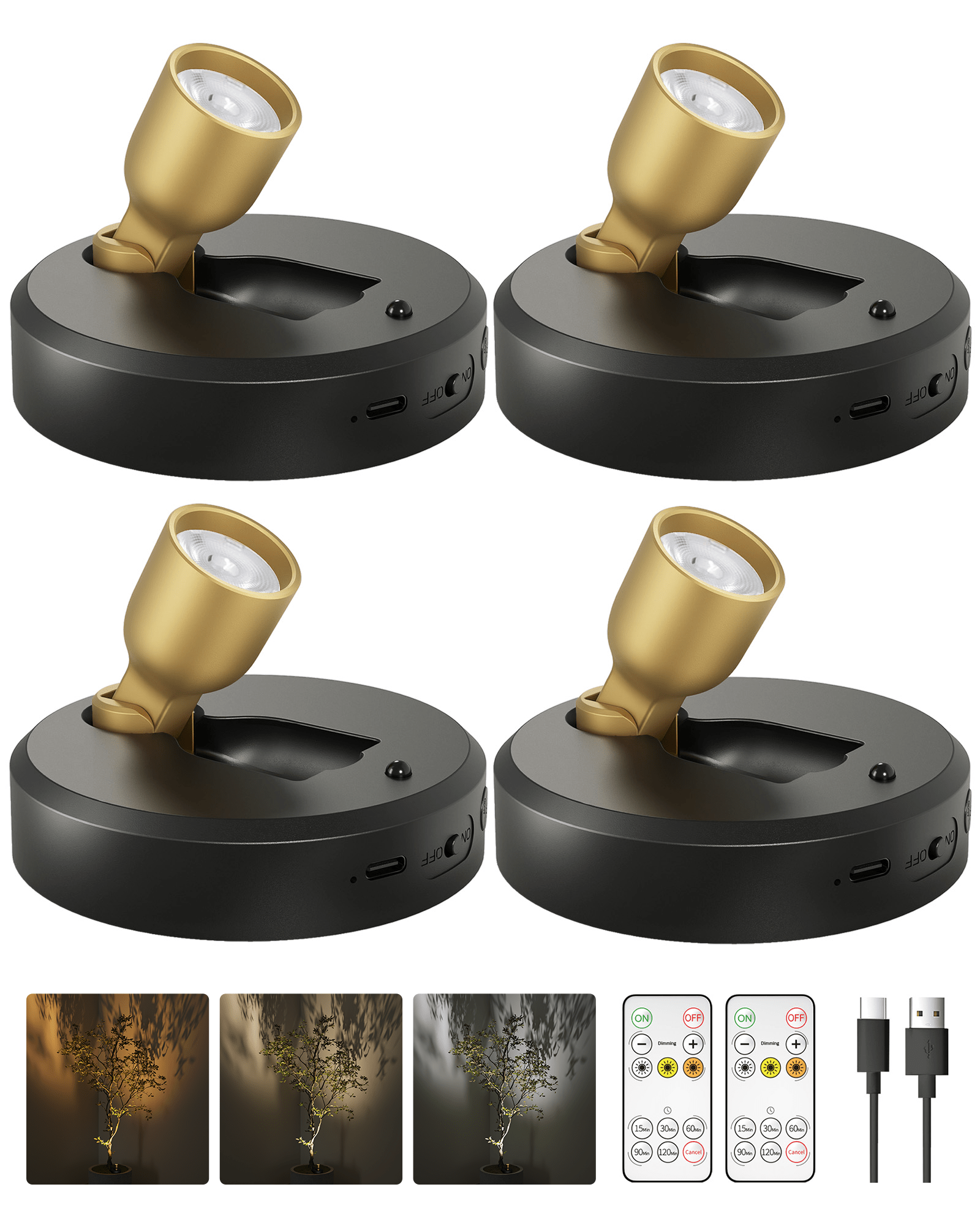 EZVALO Spotlight Indoor with Remote, 4000mAh Rechargeable Battery-Powered Plant Spot Lights, Wireless Mini Uplights with Dimmable & 3-CCT, Timer, Accent Lighting for Pictures, Art, Displays (2-Pack) - EZVALO