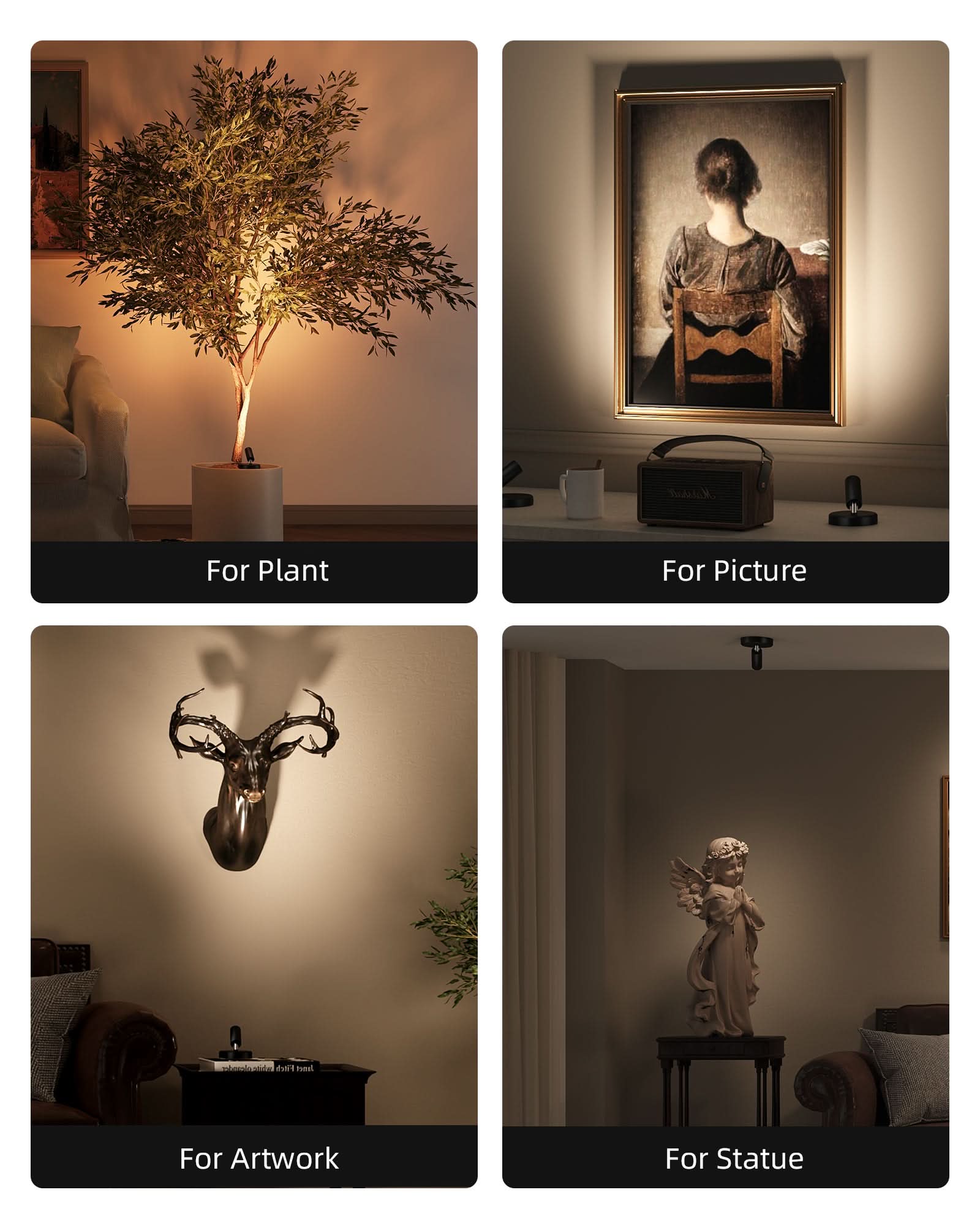 EZVALO Spotlights Indoor with Remote, 5500mAh Rechargeable Picture Lights, Wireless LED Uplighting with Timer&Dimmable, 3CCT, Display Lights for Plant Painting, Artwork, Accent Lighting (2Pack - Black) - EZVALO