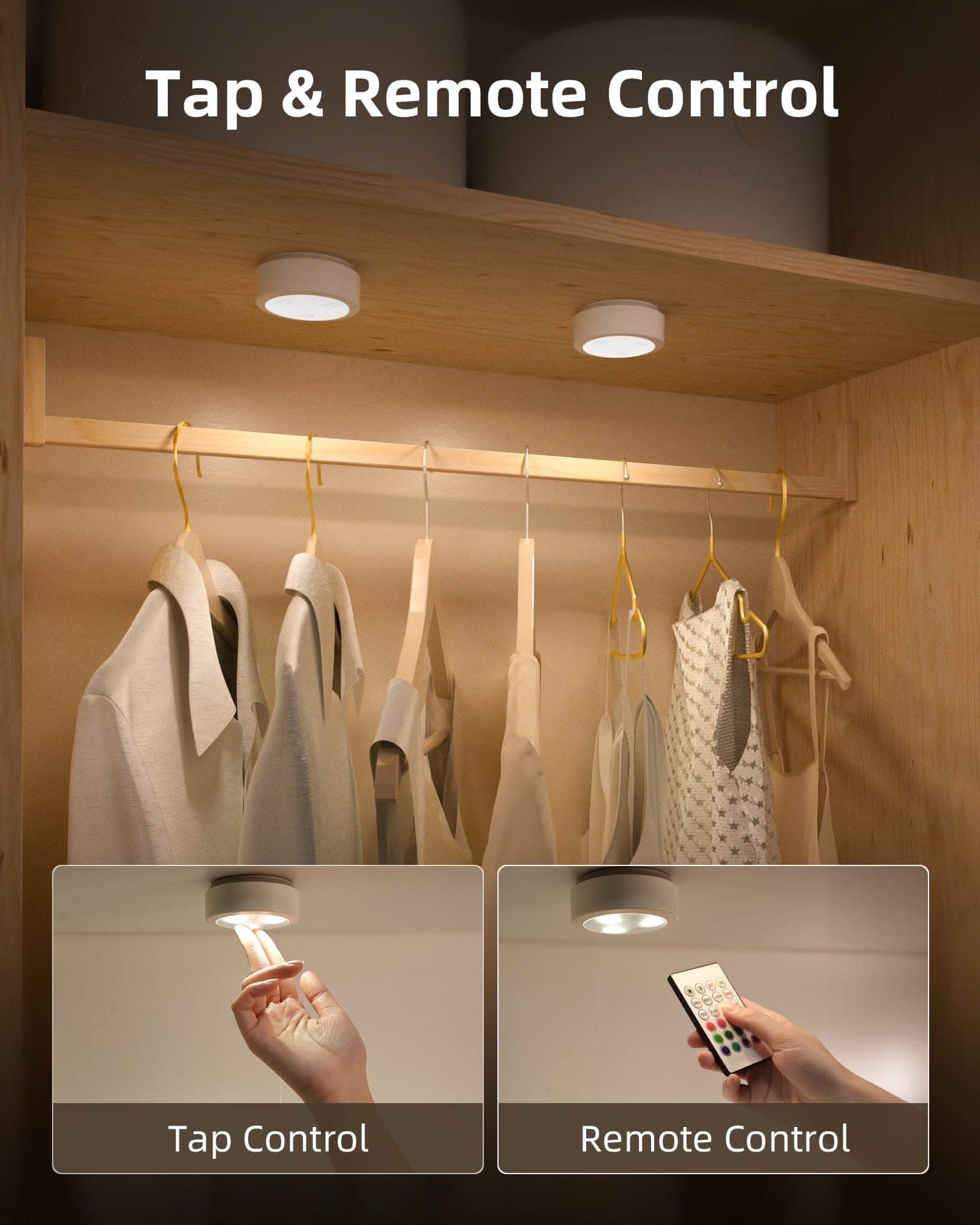 Puck Lights with Remote, 14 Colors Changeable RGB LED Under Cabinet Lighting, 1200mAh Rechargeable Under Cabinet Lights, Tap Light, Stick on Lights for Kitchen, Counter, Closet - EZVALO