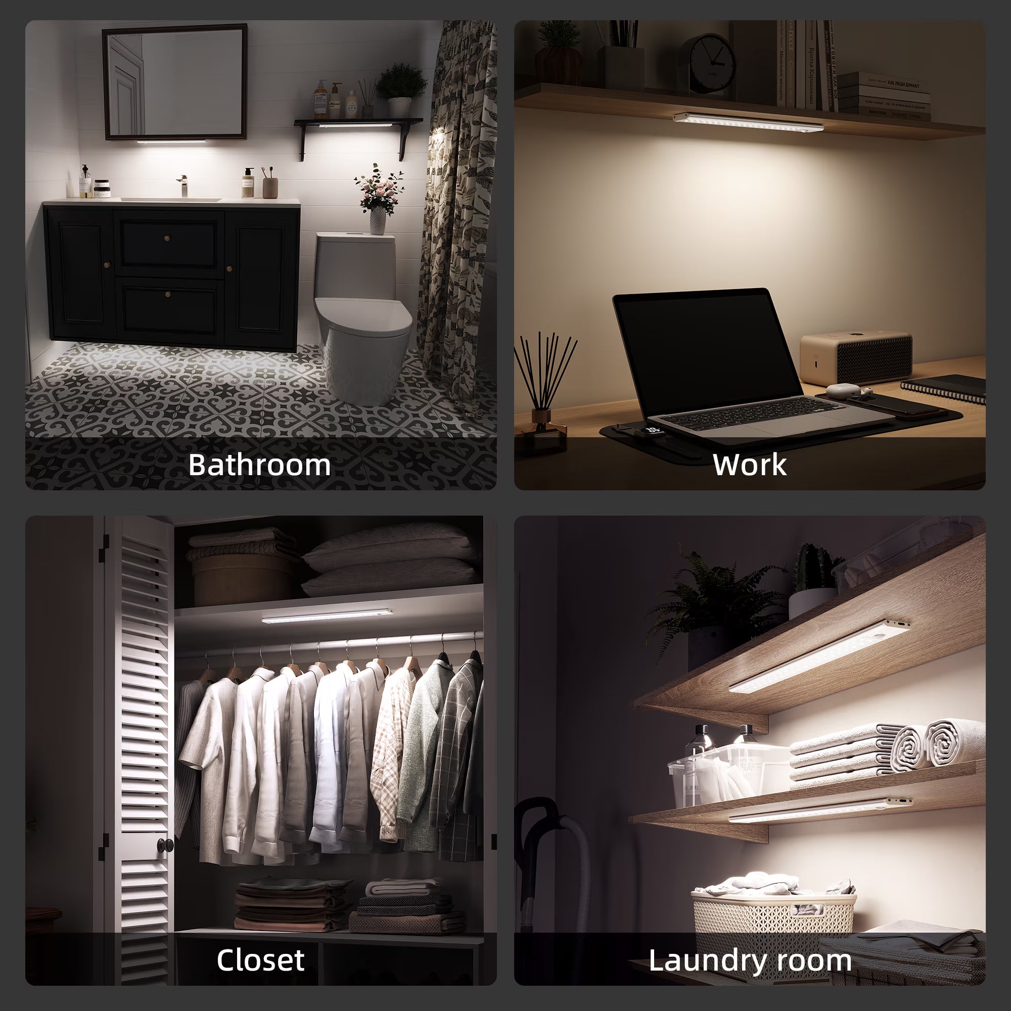 Under Cabinet Lighting 12 inches, 80 LED Motion Sensor Light Indoor, 2200mAh Battery Operated Rechargeable Closet Lights, 3 Color Dimmable Magnetic Wireless Under Counter Lights for Kitchen - 2 Pack