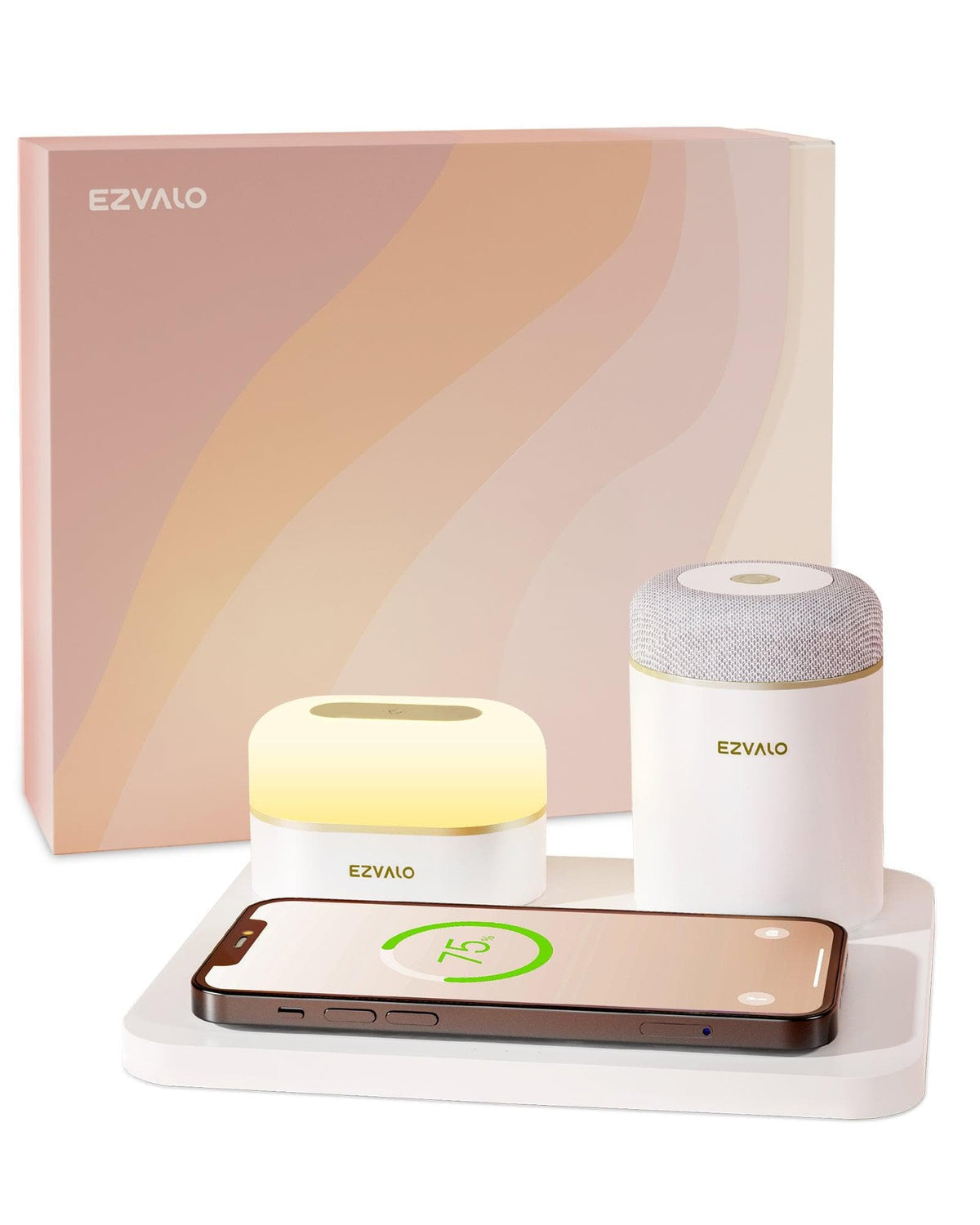 EZVALO EzFlex E 3-in-1 gift box with Wireless Phone Charger & LED Night Light & Portable Speaker- White - EZVALO