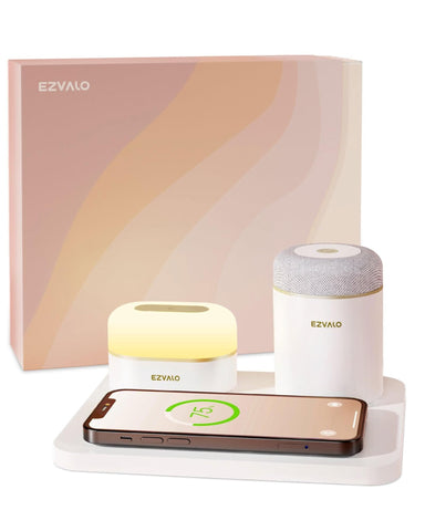 EZVALO EzFlex E 3-in-1 gift box with Wireless Phone Charger & LED Night Light & Portable Speaker- White