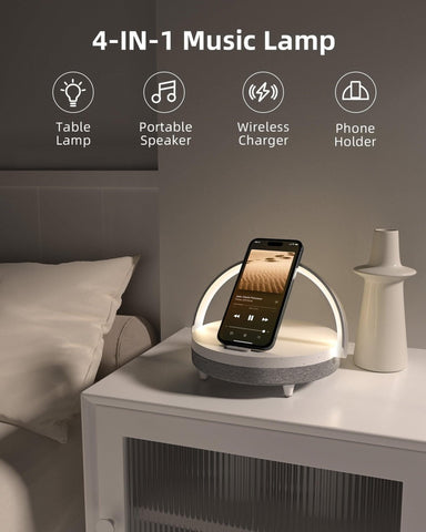 EZVALO EzFlex C 4-in-1 Music Bedside Lamp with Wireless Charger