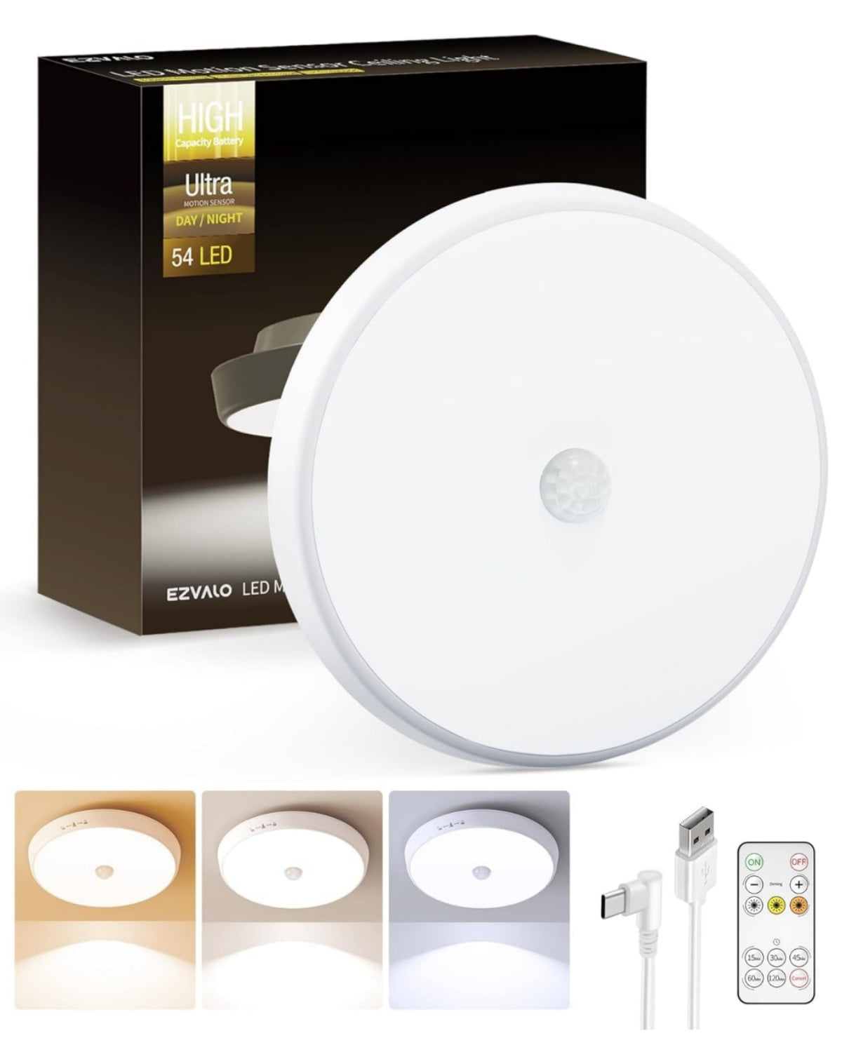 EZVALO Rechargeable Ceiling Light Motion Sensored