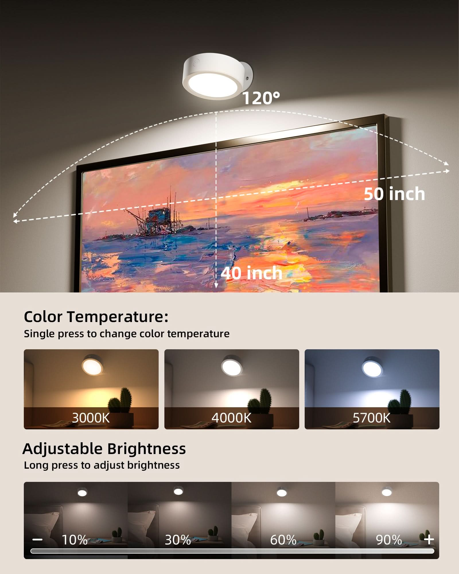 EZVALO 360°Rotation  Remote and Touch Control LED Wall Mounted Lights