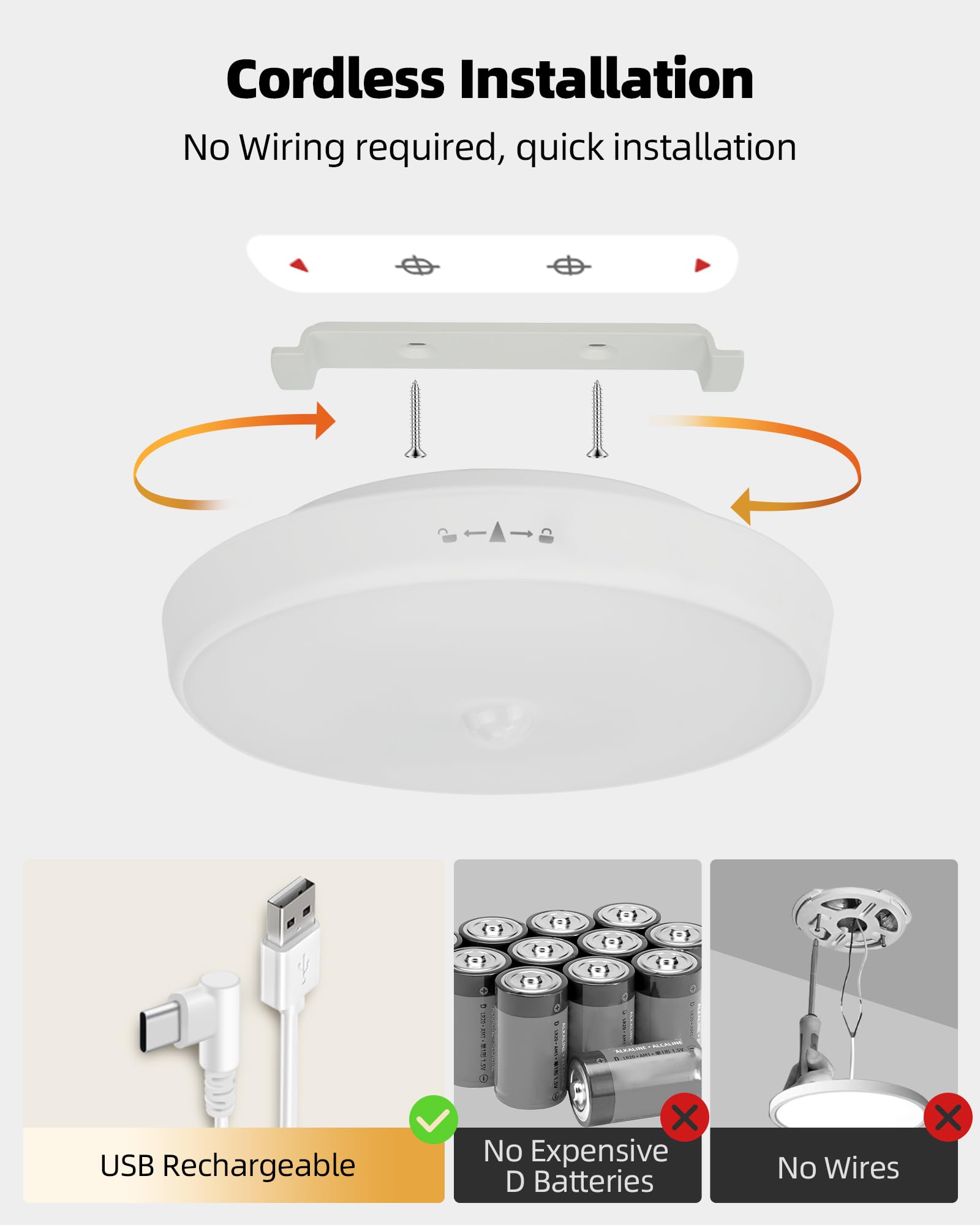 EZVALO Rechargeable Ceiling Light Motion Sensored