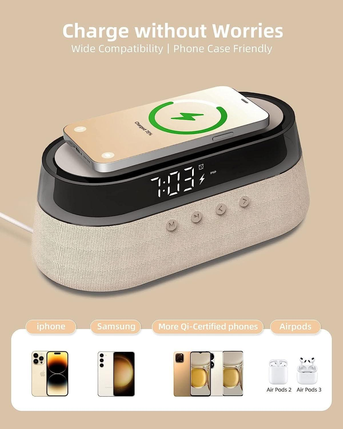 EZVALO EzChrono Pro 6-in-1 Radio Alarm Clock with Wireless Charging 15W - EZVALO