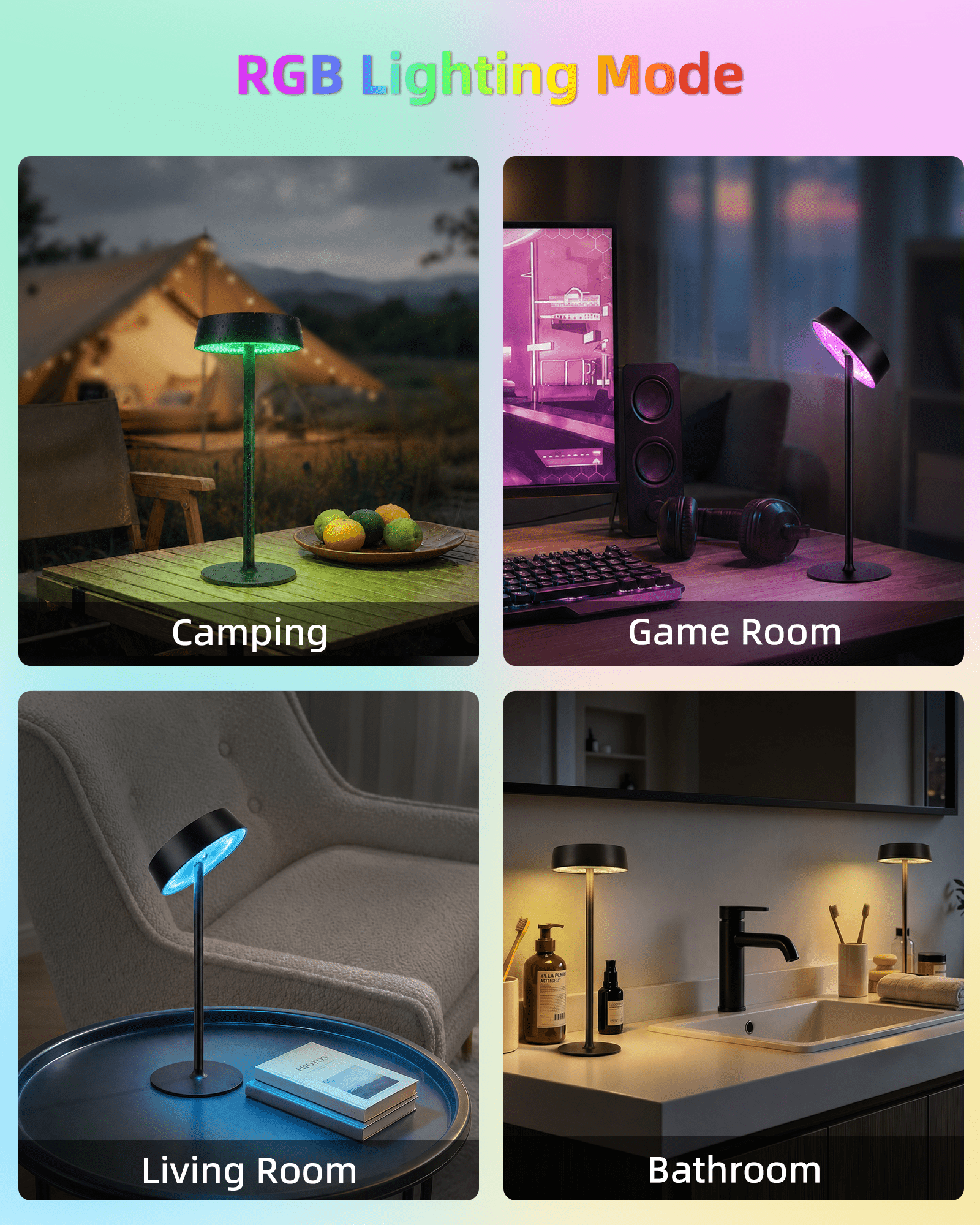 Cordless Lamp, Rechargeable Table Lamp, Battery Operated, RGB Dimmable Touch Control, 3 Color Temperatures, LED Memory Function, Portable Outdoor Waterproof Desk Lamp, Restaurant Dining Patio Kitchen - EZVALO