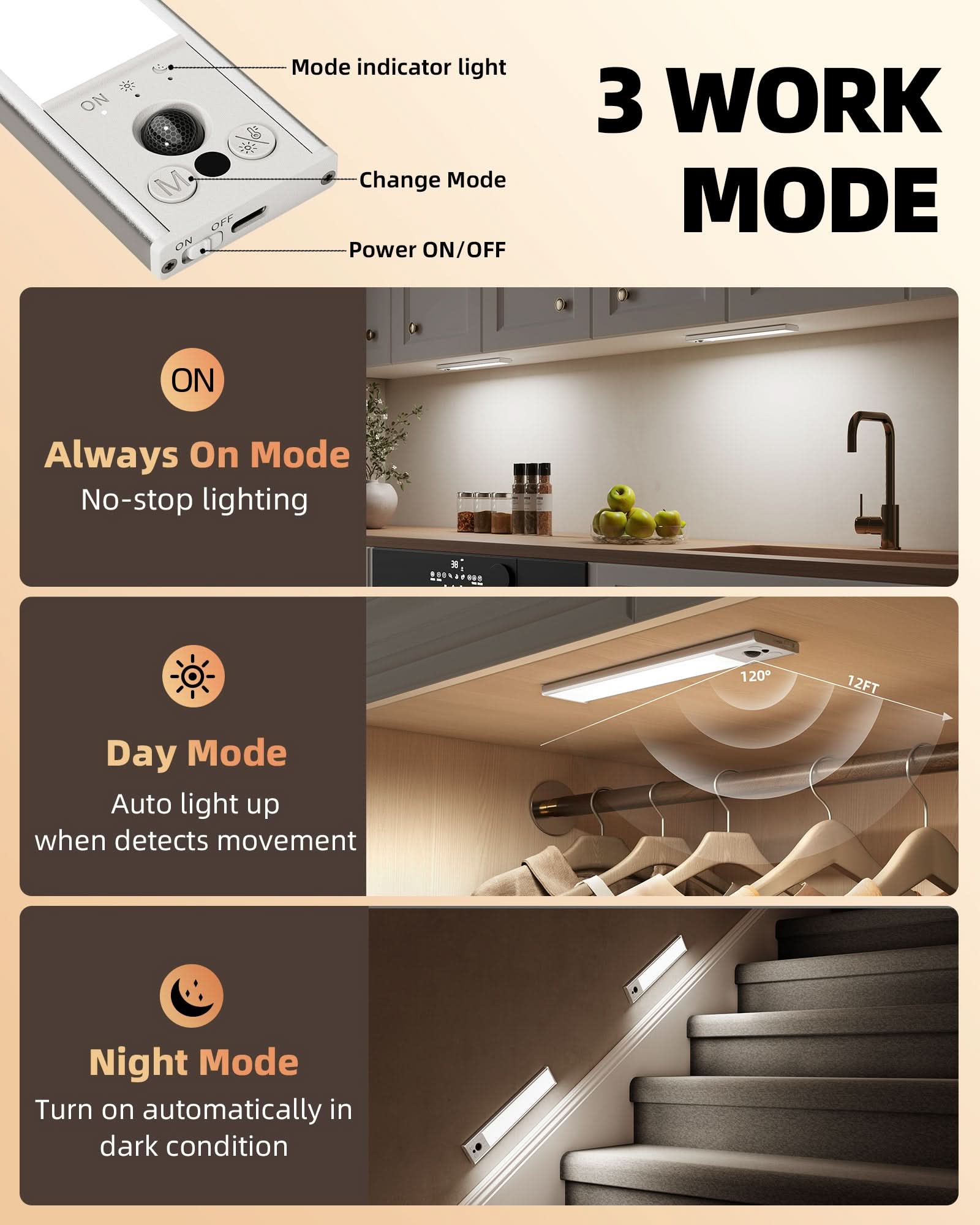 EZVALO 10inch Under Cabinet Lighting, LED Motion Sensor Light Indoor, 2400mAh USB Rechargeable Closet Lights, Dimmable & Magnetic Wireless Under Counter Lights for Kitchen, Pantry, Stairs (2 Pack) - EZVALO