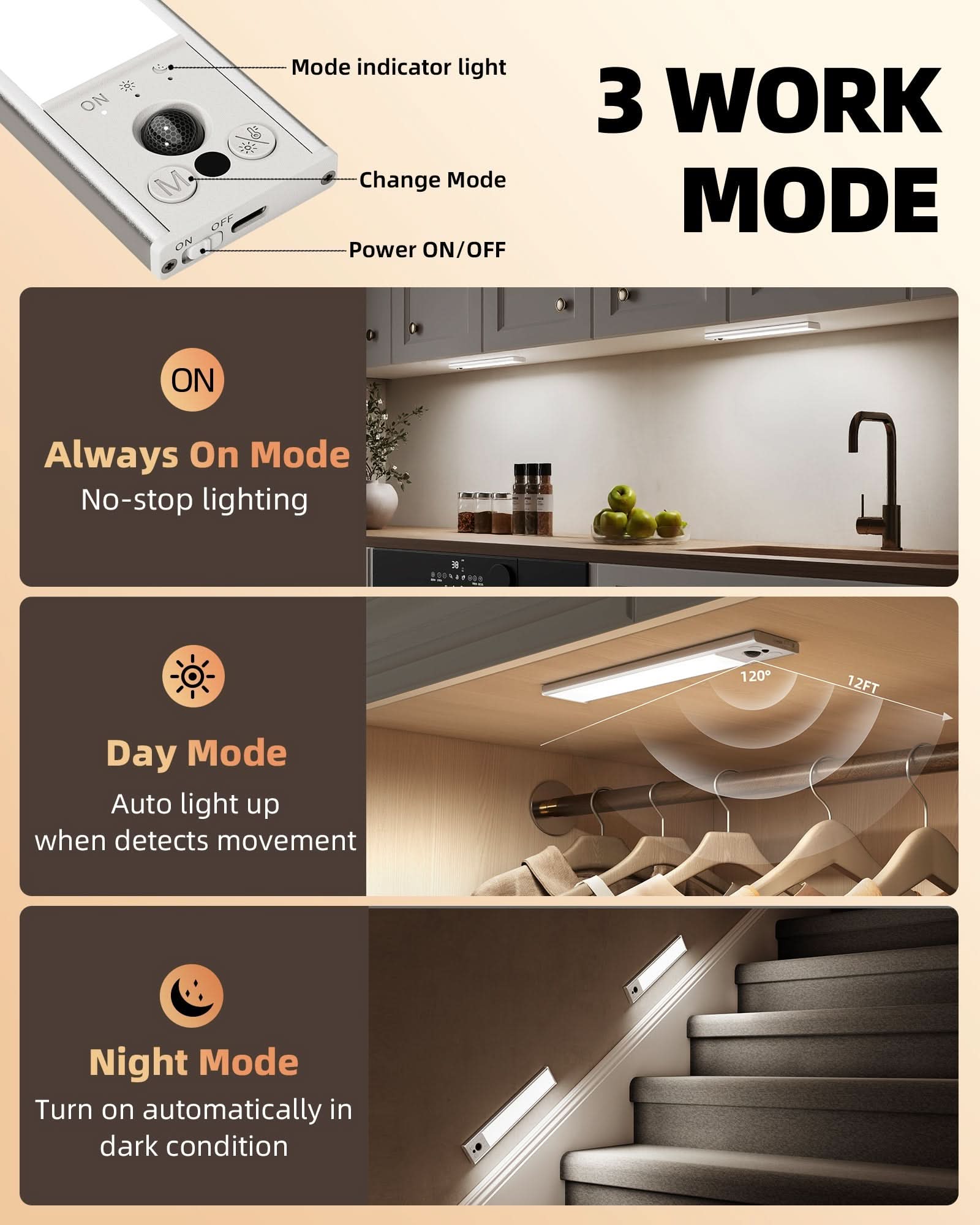 EZVALO 10inch Under Cabinet Lighting, LED Motion Sensor Light Indoor, 2400mAh USB Rechargeable Closet Lights, Dimmable & Magnetic Wireless Under Counter Lights for Kitchen, Pantry, Stairs (2 Pack) - EZVALO