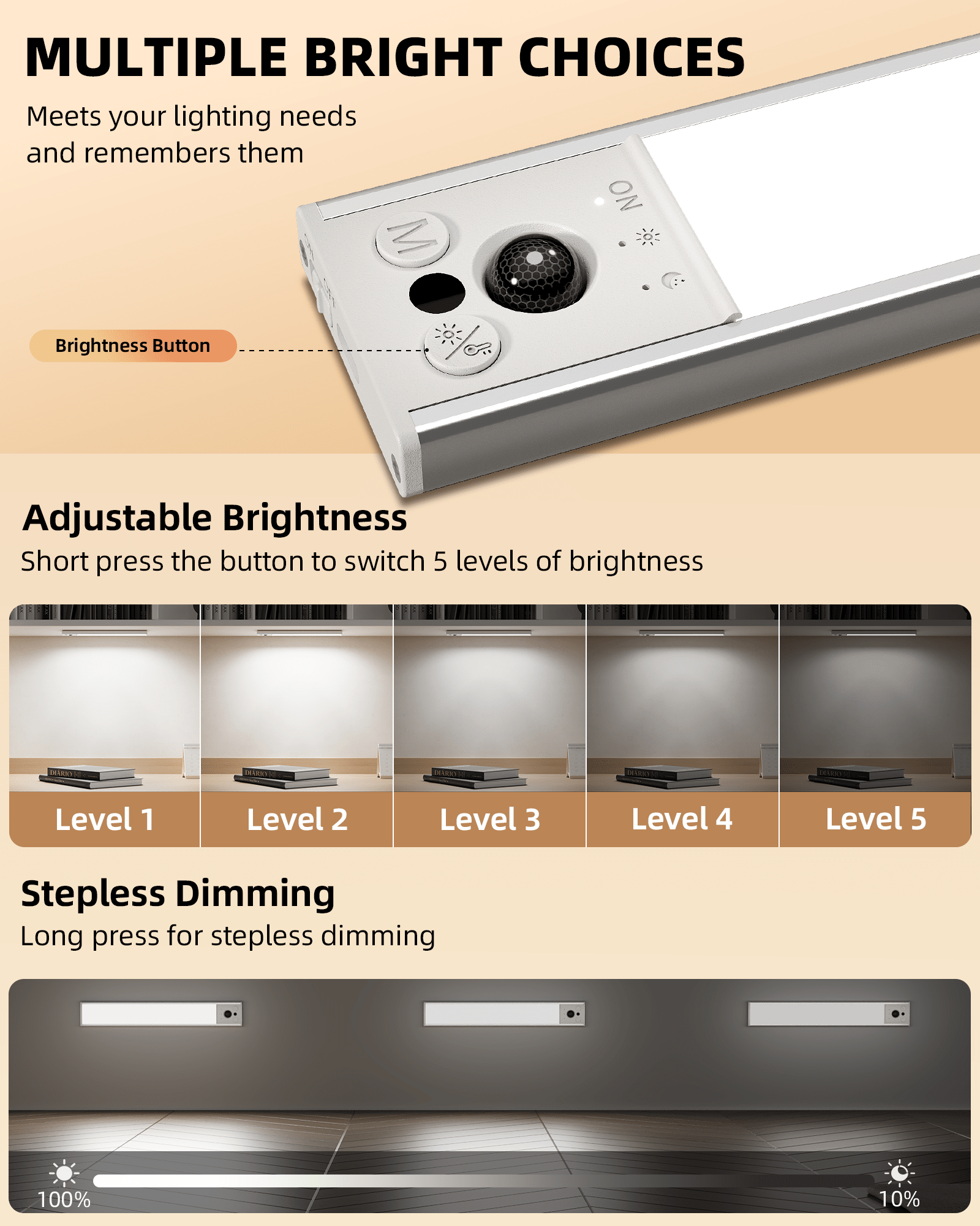 EZVALO 12inch Under Cabinet Lighting, LED Motion Sensor Light Indoor, 3100mAh USB Rechargeable Closet Lights, Dimmable & Magnetic Wireless Under Counter Lights for Kitchen, Pantry, Stairs (2 Pack) - EZVALO