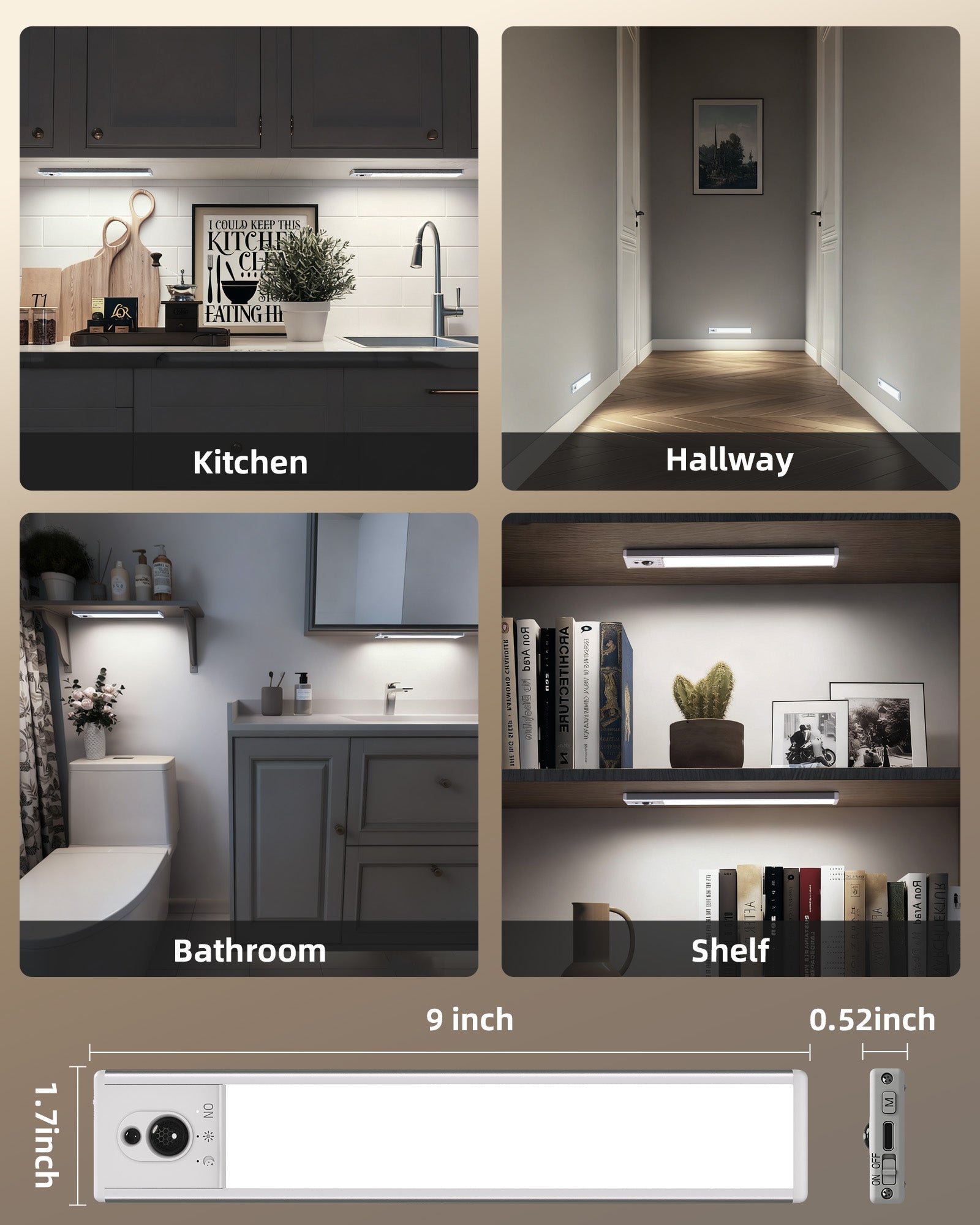 EZVALO 5 - Pack Under Cabinet Lighting, 2400mAh Motion Sensor Light, LED Closet Lights Wireless, 6500K Dimmable, Timer, Magnetic, with Remote Control for Kitchen, Closet, Stair - EZVALO