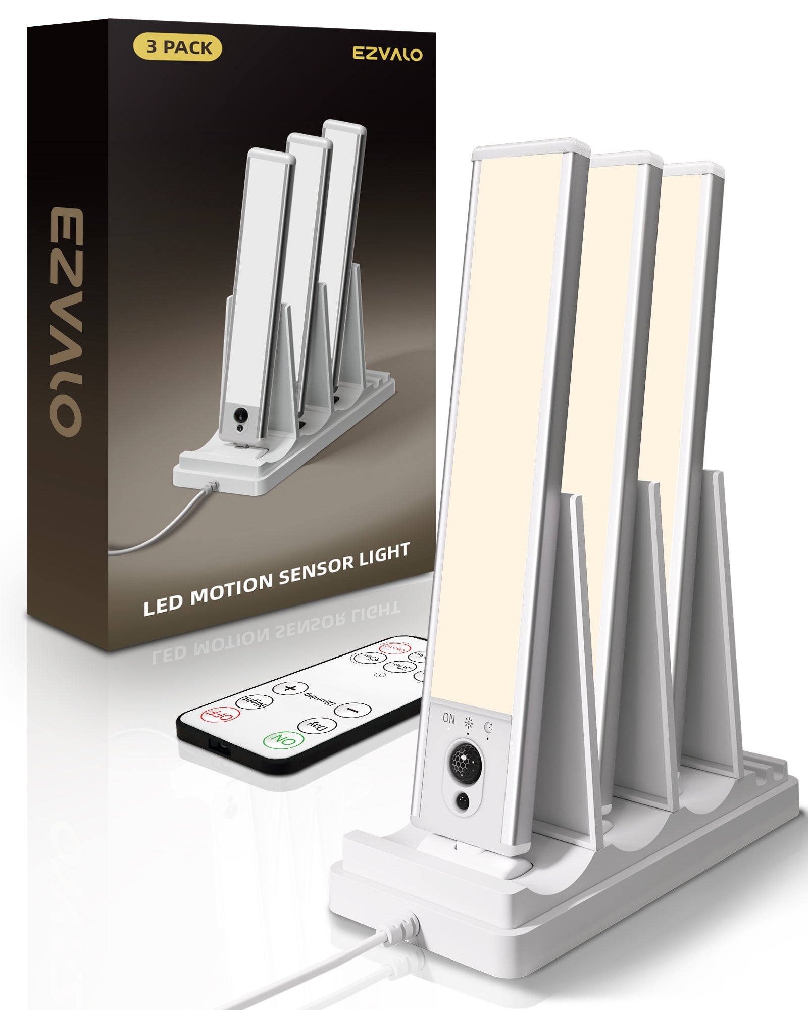 EZVALO 5 - Pack Under Cabinet Lighting, 2400mAh Motion Sensor Light, LED Closet Lights Wireless, 6500K Dimmable, Timer, Magnetic, with Remote Control for Kitchen, Closet, Stair - EZVALO