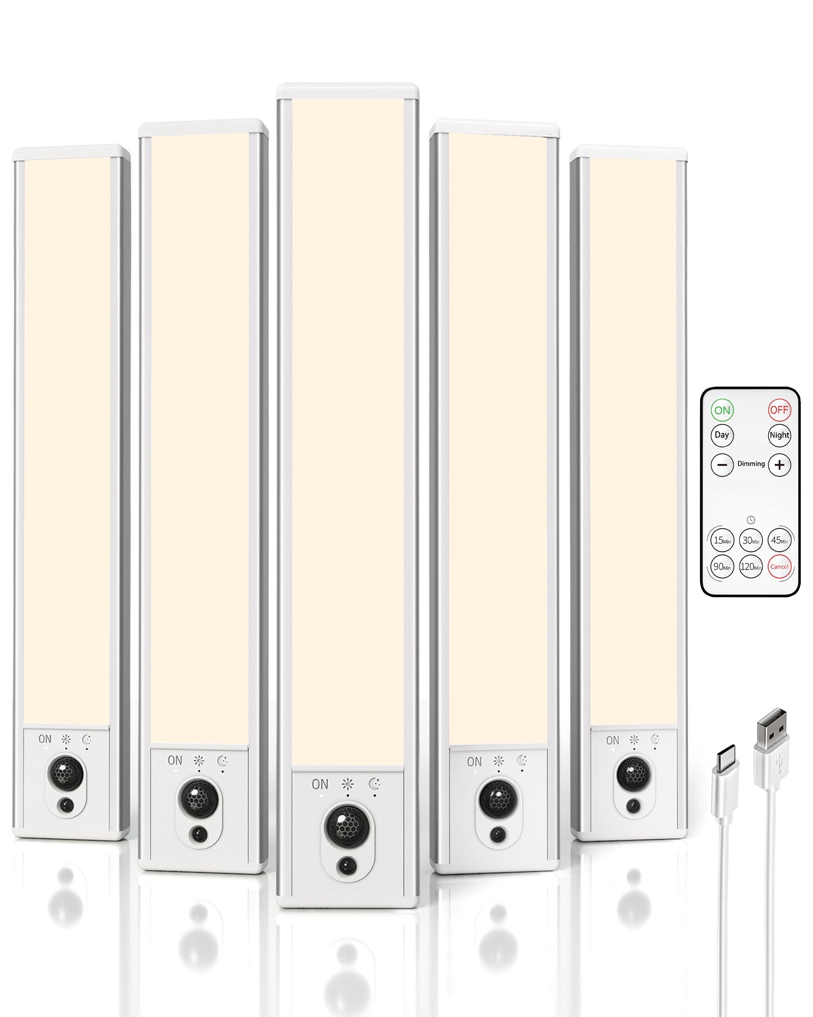 EZVALO 5 - Pack Under Cabinet Lighting, 2400mAh Motion Sensor Light, LED Closet Lights Wireless, 6500K Dimmable, Timer, Magnetic, with Remote Control for Kitchen, Closet, Stair - EZVALO