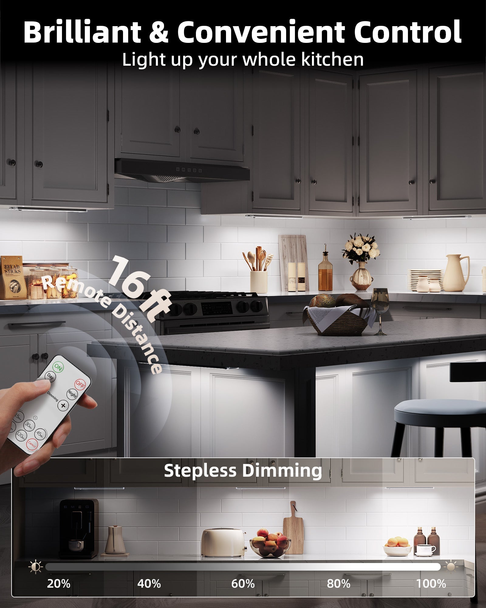 EZVALO 5 - Pack Under Cabinet Lighting, 2400mAh Motion Sensor Light, LED Closet Lights Wireless, 6500K Dimmable, Timer, Magnetic, with Remote Control for Kitchen, Closet, Stair - EZVALO