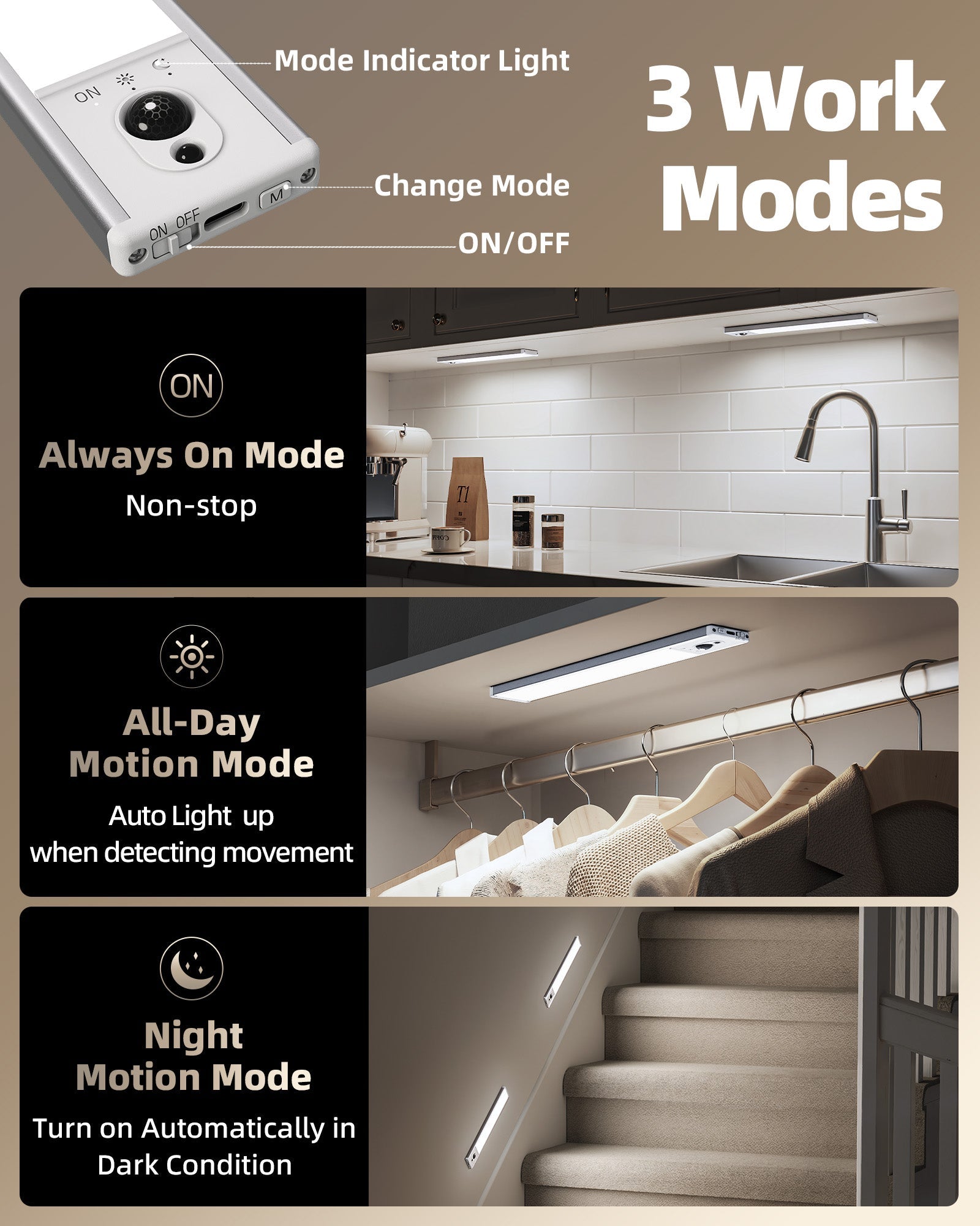 EZVALO 5 - Pack Under Cabinet Lighting, 2400mAh Motion Sensor Light, LED Closet Lights Wireless, 6500K Dimmable, Timer, Magnetic, with Remote Control for Kitchen, Closet, Stair - EZVALO