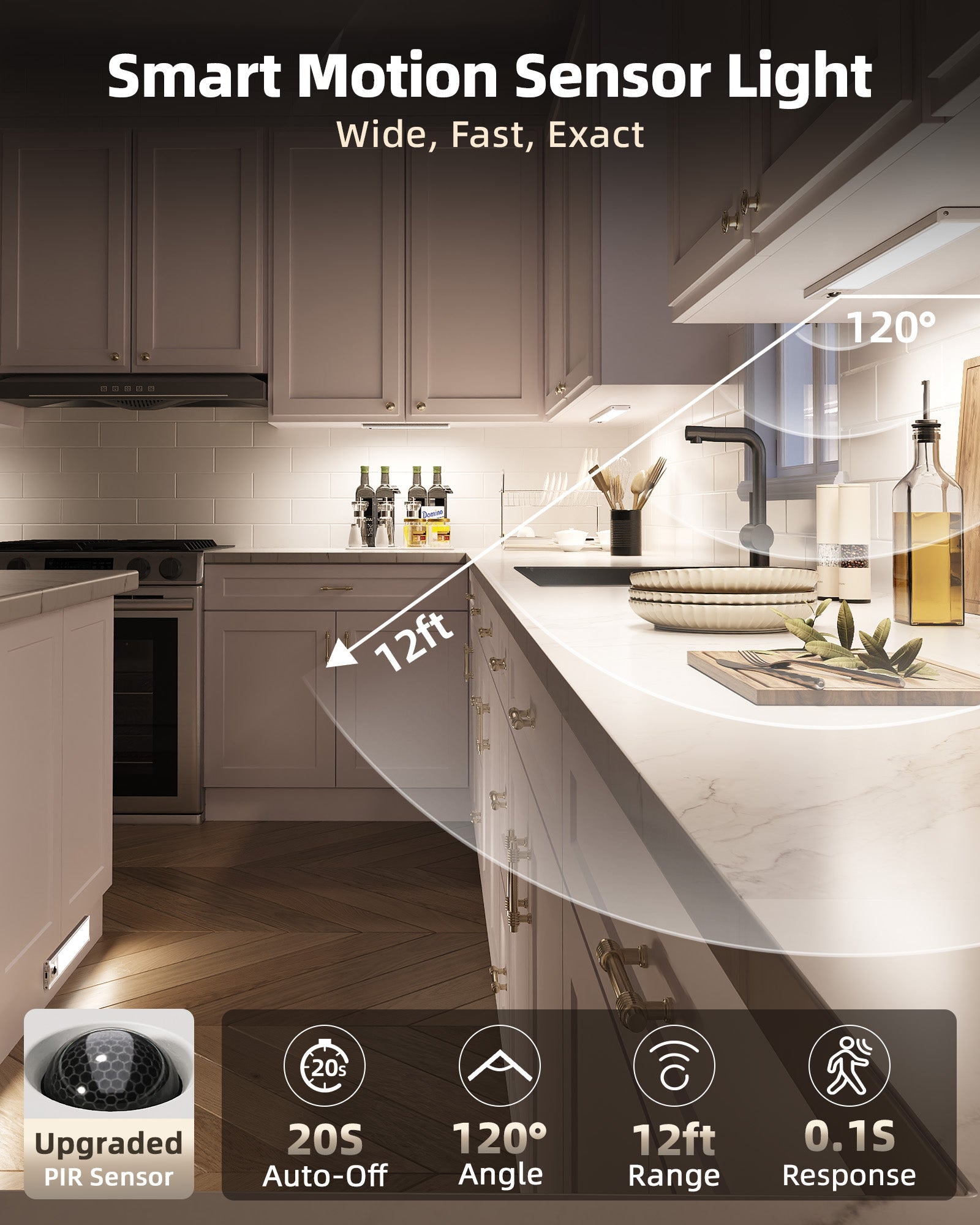 EZVALO 5 - Pack Under Cabinet Lighting, 2400mAh Motion Sensor Light, LED Closet Lights Wireless, 6500K Dimmable, Timer, Magnetic, with Remote Control for Kitchen, Closet, Stair - EZVALO