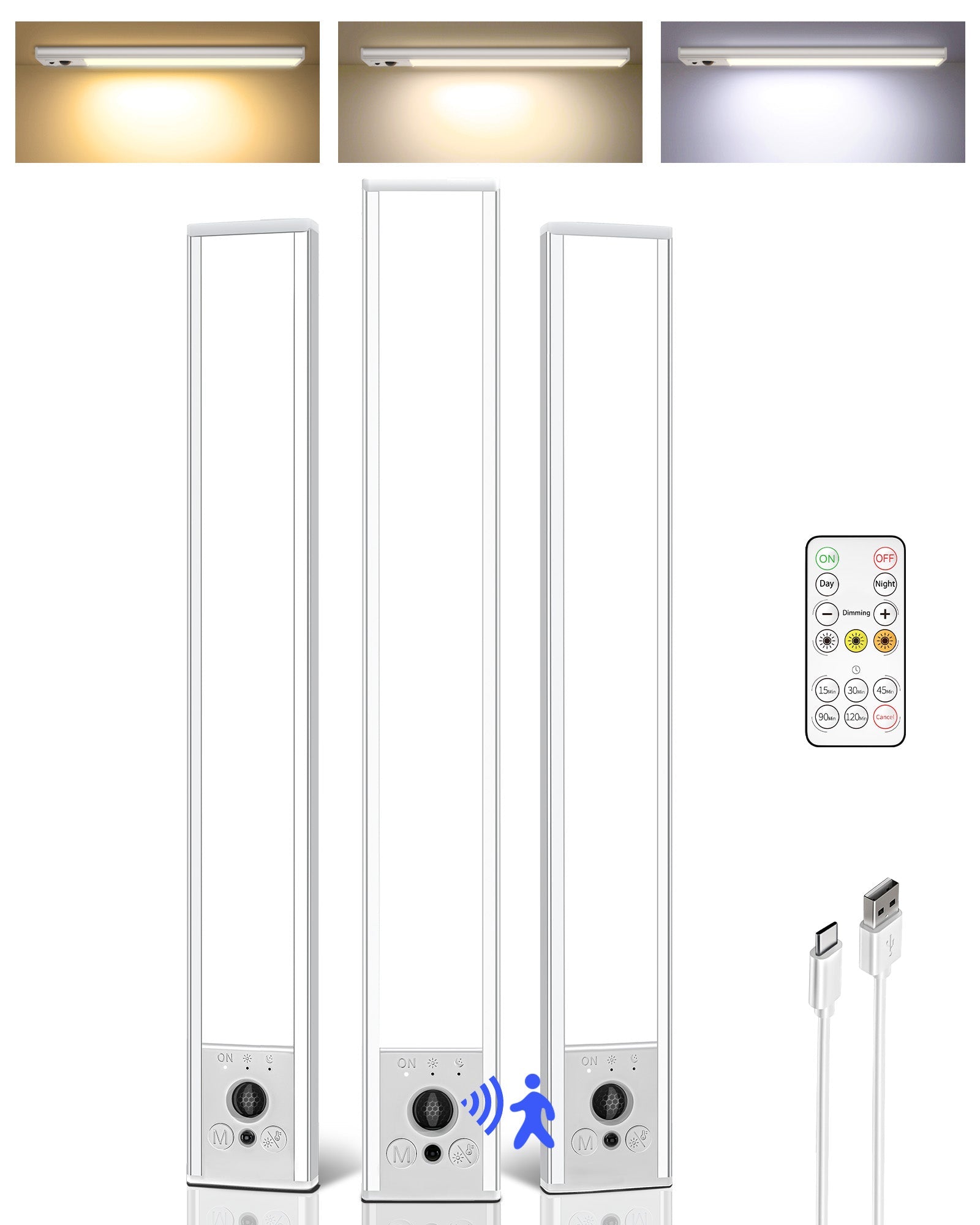 EZVALO 5 - Pack Under Cabinet Lighting, 2400mAh Rechargeable Motion Sensor Light, 10inch Magnetic Closet Lights with Dimmable & 3 Color Temps, Wireless Motion Activated Lights with Remote for Kitchen - EZVALO