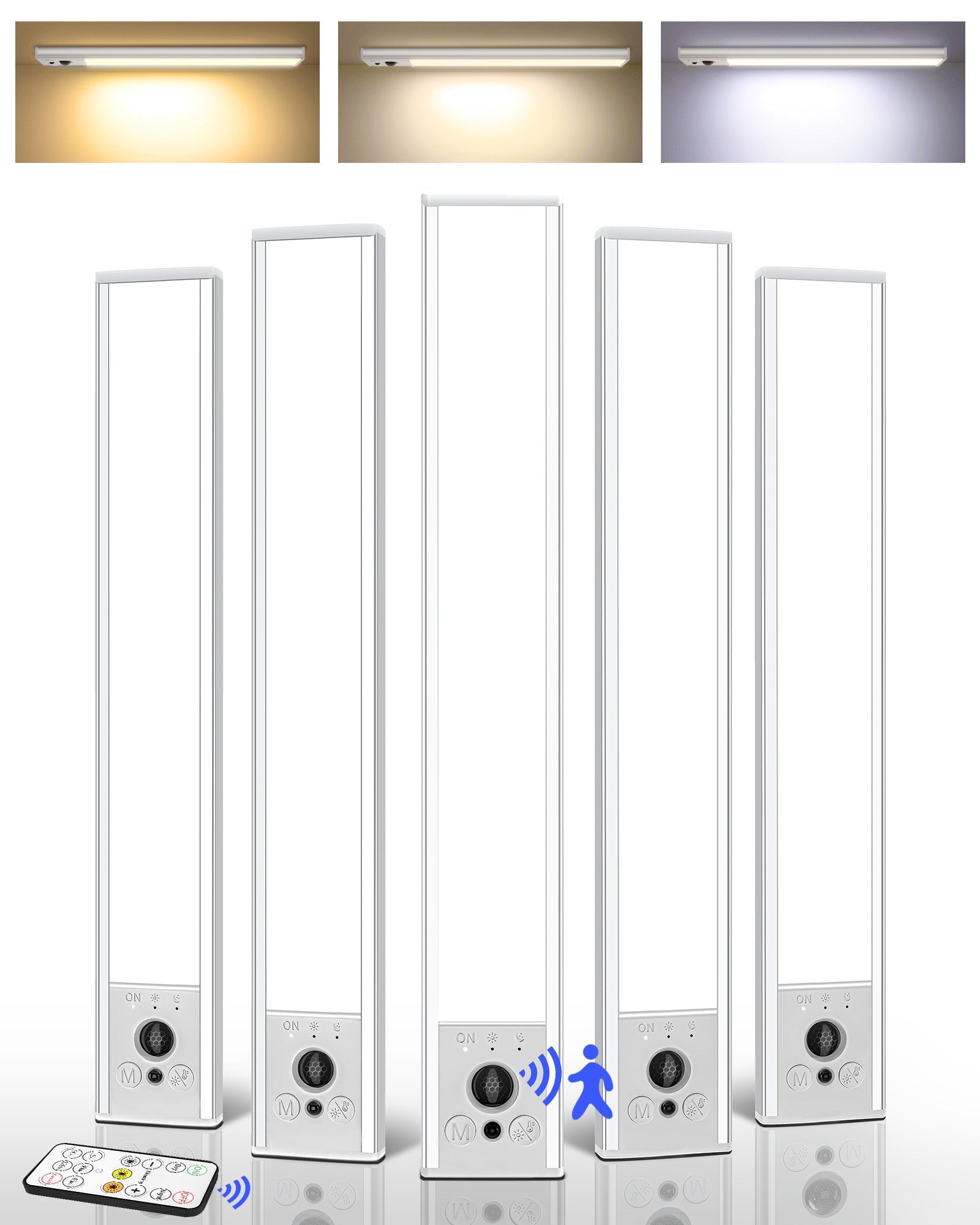EZVALO 5 - Pack Under Cabinet Lighting, 2400mAh Rechargeable Motion Sensor Light, 10inch Magnetic Closet Lights with Dimmable & 3 Color Temps, Wireless Motion Activated Lights with Remote for Kitchen - EZVALO