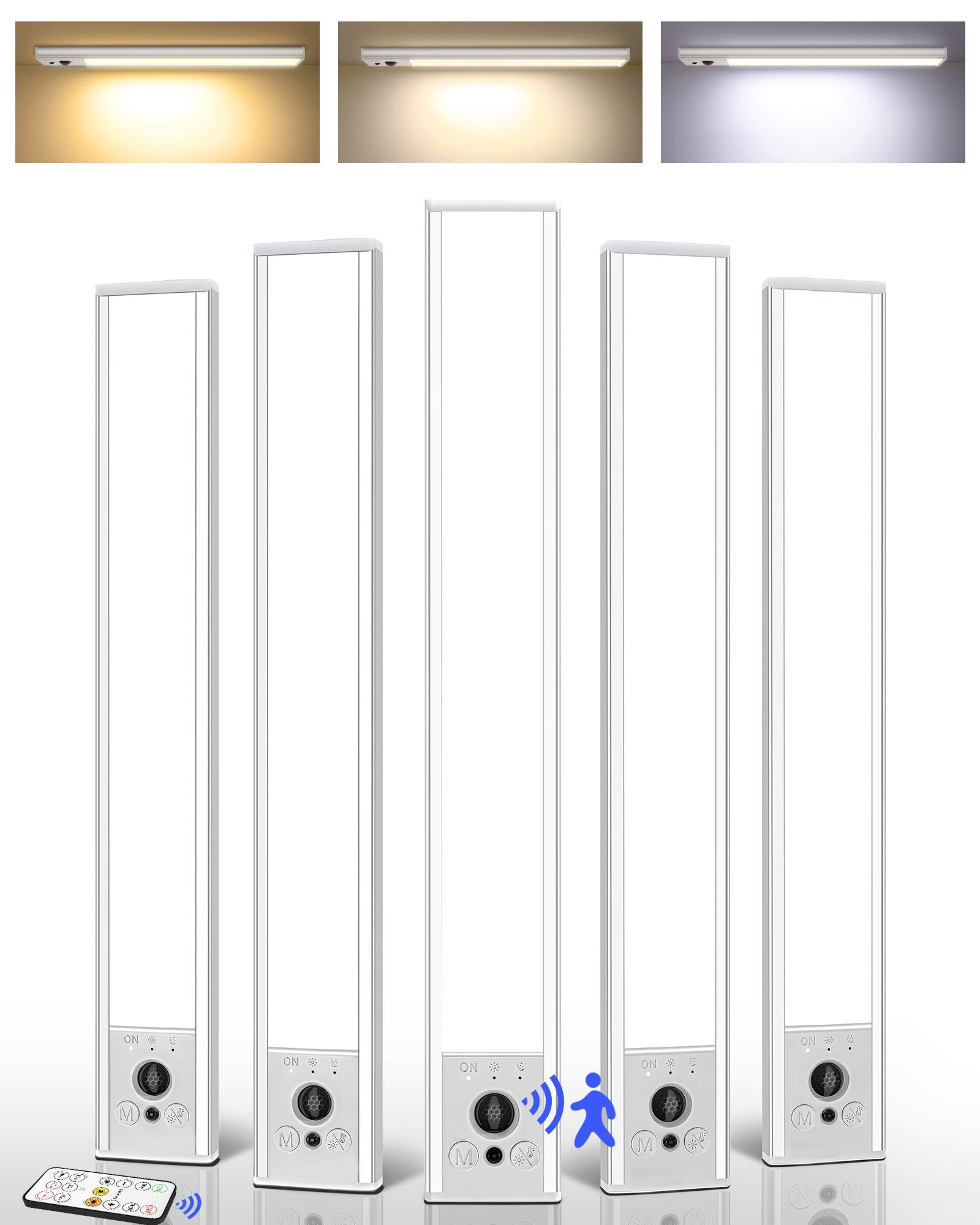 EZVALO 5 - Pack Under Cabinet Lighting, 2400mAh Rechargeable Motion Sensor Light, 10inch Magnetic Closet Lights with Dimmable & 3 Color Temps, Wireless Motion Activated Lights with Remote for Kitchen - EZVALO