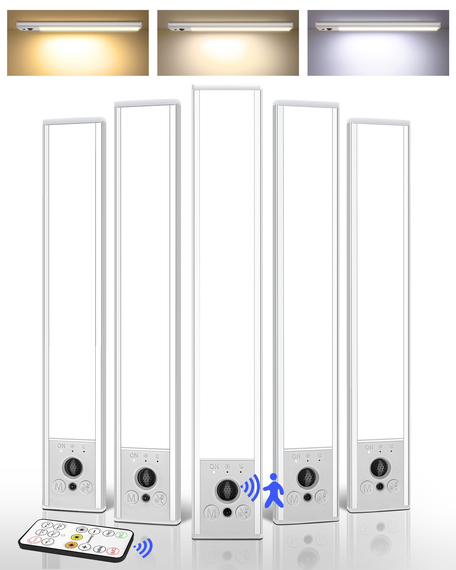 EZVALO 5 - Pack Under Cabinet Lighting, 2400mAh Rechargeable Motion Sensor Light, 10inch Magnetic Closet Lights with Dimmable & 3 Color Temps, Wireless Motion Activated Lights with Remote for Kitchen - EZVALO