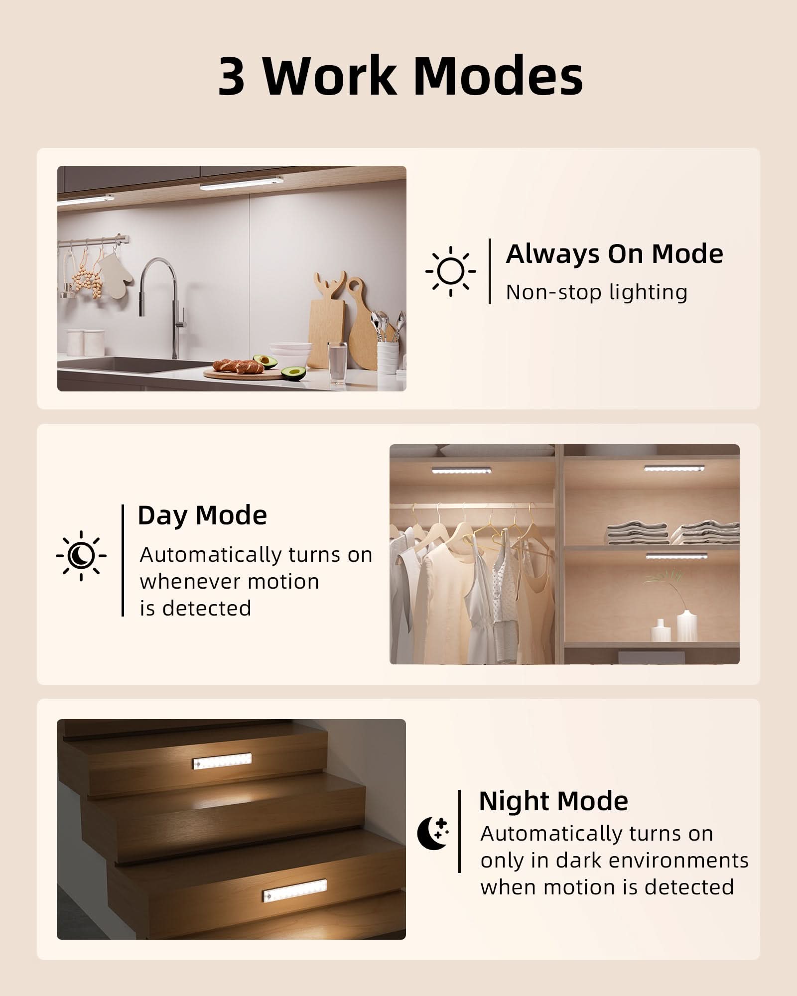 EZVALO 56 LED Under Cabinet Lights, USB Rechargeable 2000mAh Motion Sensor Closet Lighting Kit with Magnetic Strip, Remote, 3 Color Temps, Stepless Dimming & Timer for Kitchen, 3 Pack - EZVALO