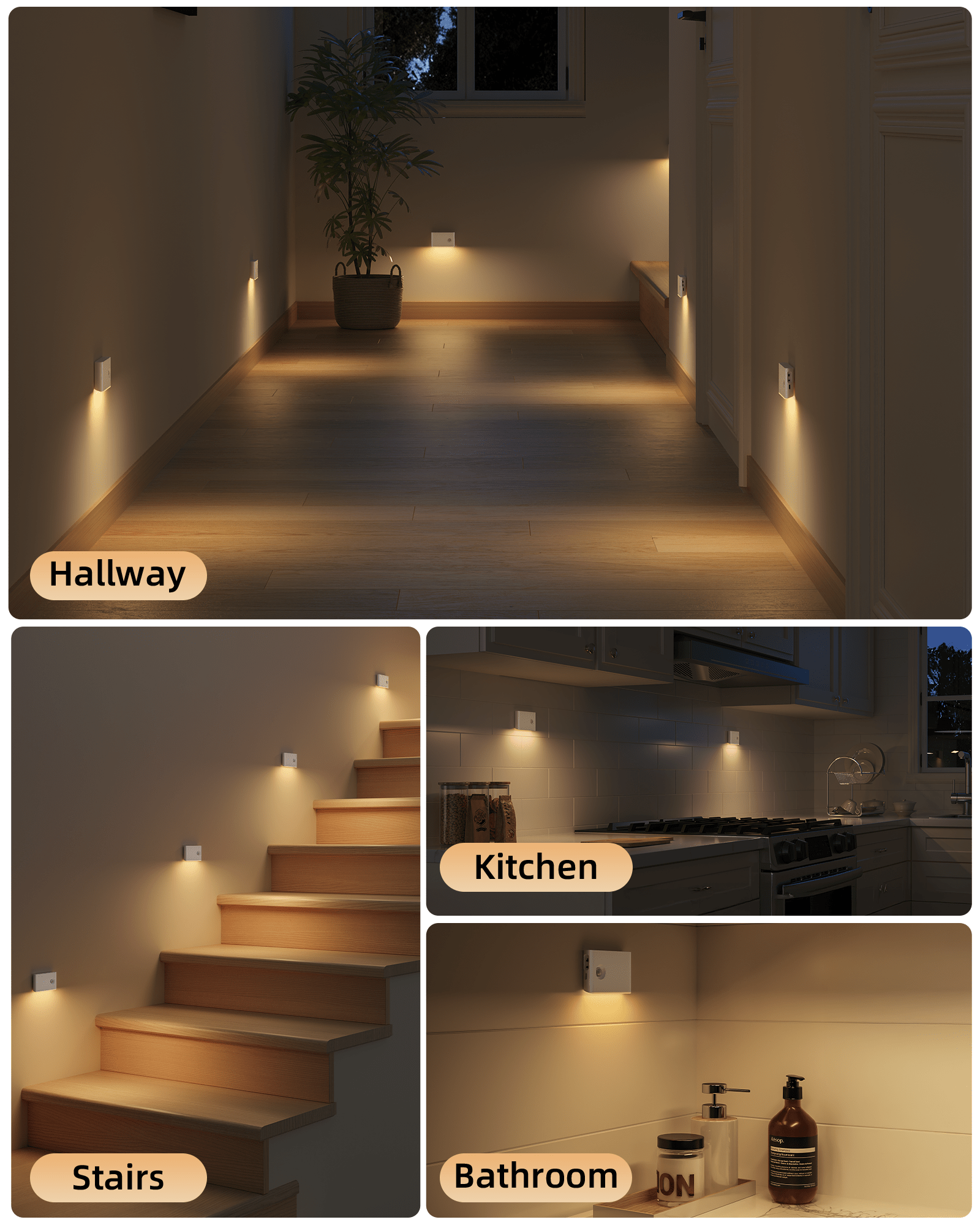 EZVALO 6 Pack Motion Sensor Night Lights, Sync LED Stair Lights Indoor, 1500mAh Rechargeable, Magnetic & Dimmable, 3000K Soft White, Portable Nightlight for Hallway, Stairs, Bathroom, Bedroom - EZVALO