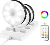 EZVALO 6 - Pack Under Cabinet Lighting, Rechargeable Motion Sensor Puck Lights with Remote, 3 Color Temps &12 RGB Colors, Magnetic Stick on Light, Dimmable Under Counter Lights for Kitchen, Shelf, Stair - EZVALO