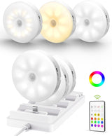 EZVALO 6 - Pack Under Cabinet Lighting, Rechargeable Motion Sensor Puck Lights with Remote, 3 Color Temps &12 RGB Colors, Magnetic Stick on Light, Dimmable Under Counter Lights for Kitchen, Shelf, Stair - EZVALO