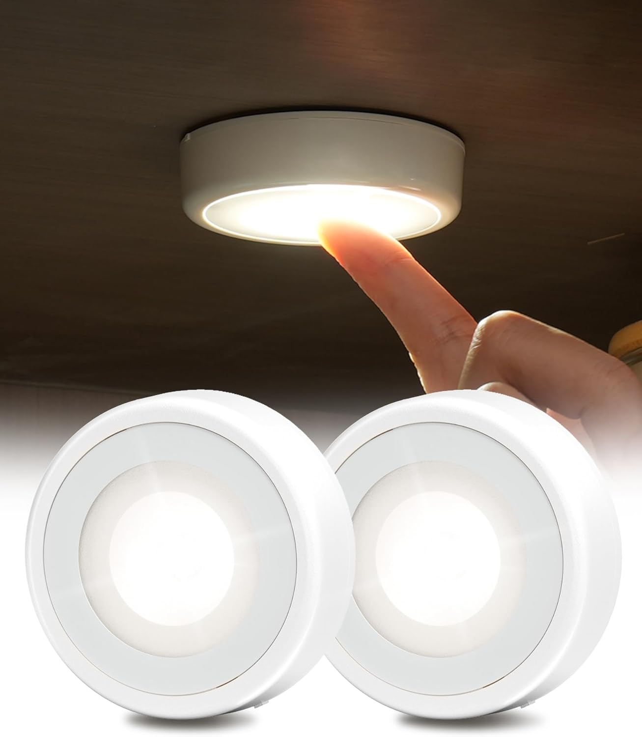 EZVALO LED Puck Lights, Rechargeable Battery Touch Light, 2.5'' Mini Tap Lights, Wireless Closet Light, Under Cabinet Lighting, 3 Color Temps, Sitck On Lights for Kitchen,Closet,Pantry,Shelves(2 Pack) - EZVALO