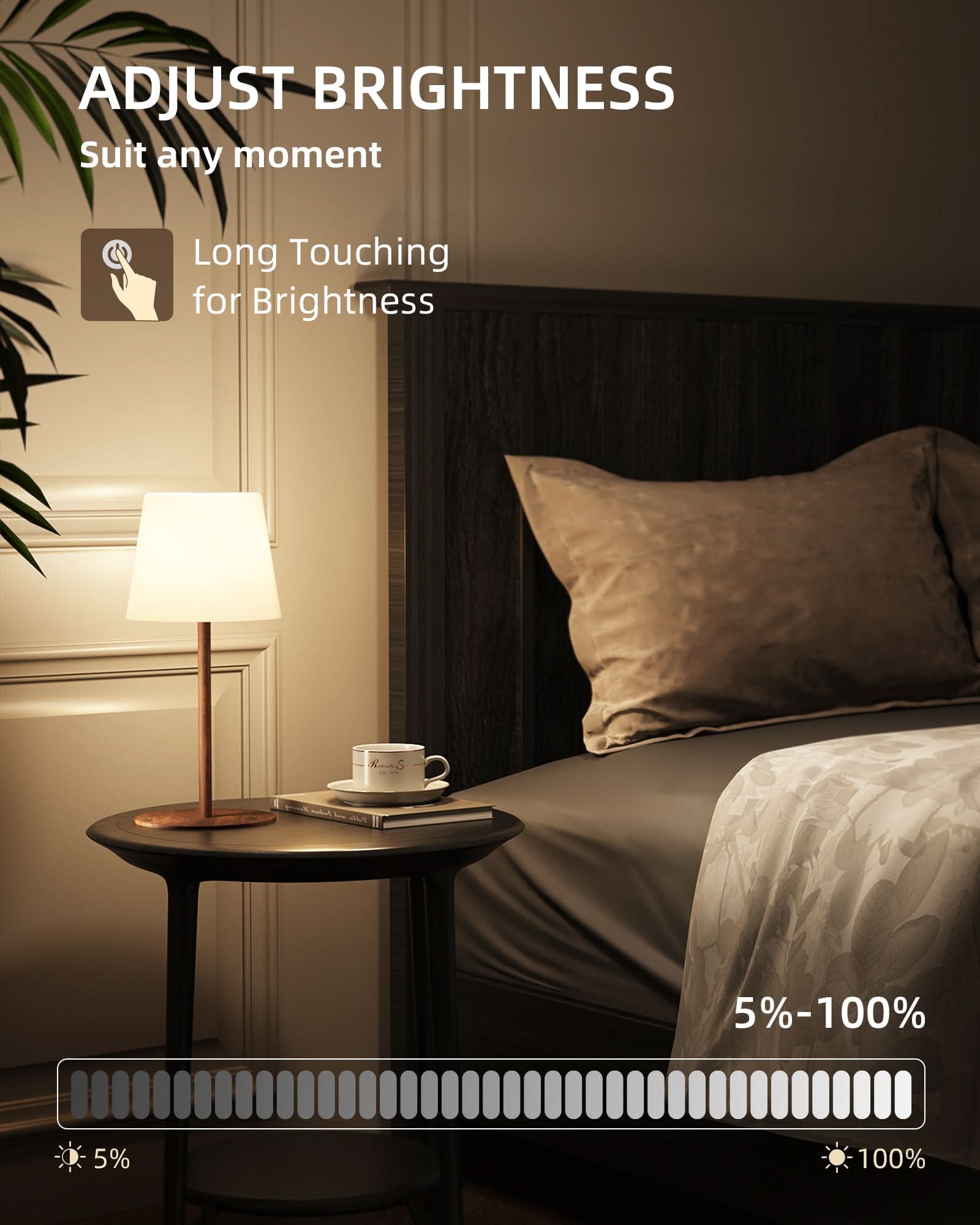 EZVALO Outdoor Cordless Table Lamp, IP65 Waterproof 4500mAh Rechargeble Shower Lamp, Dimmable Touch Lamp, LED Night Light Lamp for Bathroom Patio Camping Restaurant Home - EZVALO