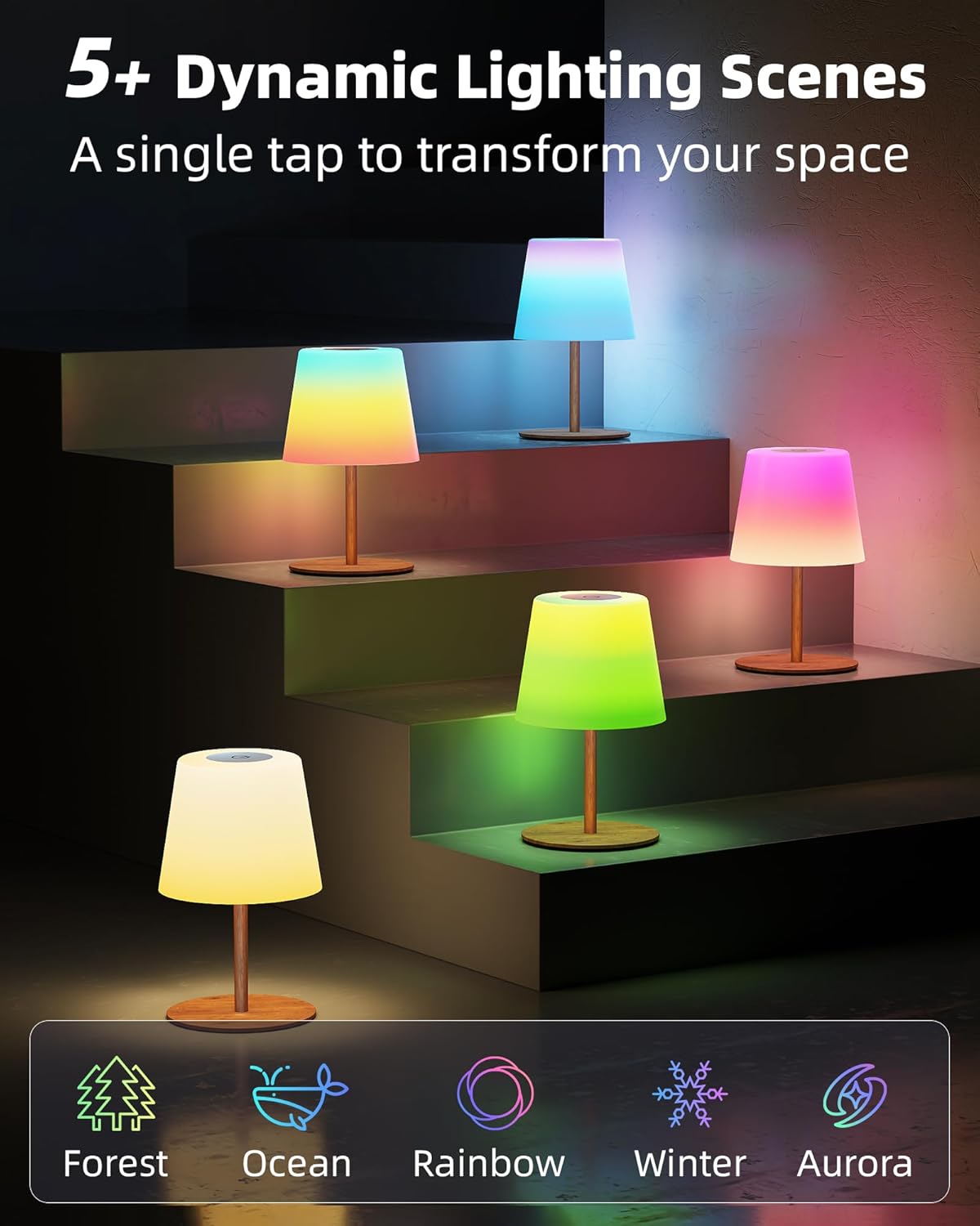 EZVALO Outdoor Cordless Table Lamp, IP65 Waterproof 4500mAh Rechargeble Shower Lamp, Dimmable Touch Lamp, LED Night Light Lamp for Bathroom Patio Camping Restaurant Home - EZVALO