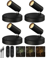 EZVALO Spotlights Indoor with Remote, 5500mAh Rechargeable Picture Lights, Wireless LED Uplighting with Timer＆Dimmable, 3CCT, Display Lights for Plant Painting, Artwork, Accent Lighting (2Pack - Black) - EZVALO