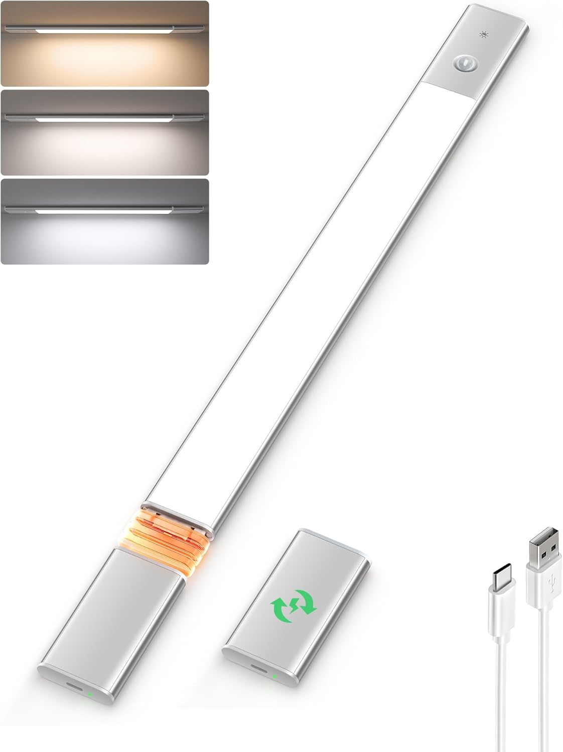 EZVALO Under Cabinet Lighting, 2200mAh Closet Lights with 2 Extra Batteries, 3 Color Temps Motion Sensor Lights Indoor, LED Lights for Closet, Pantry, Kitchen - EZVALO