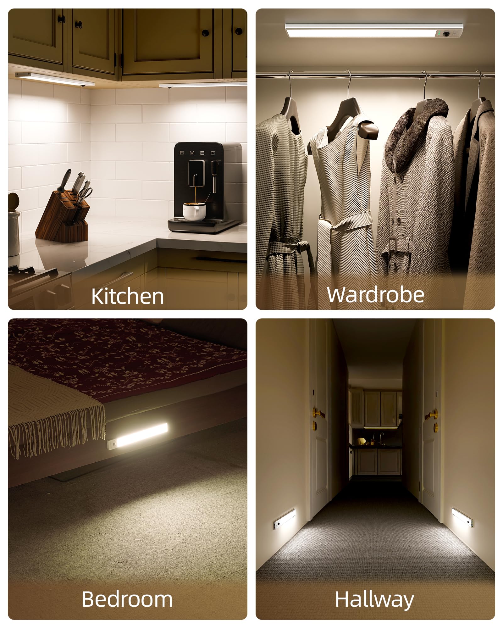EZVALO Under Cabinet Lights, 6 Pack Rechargeable Motion Sensor Light Indoor - EZVALO