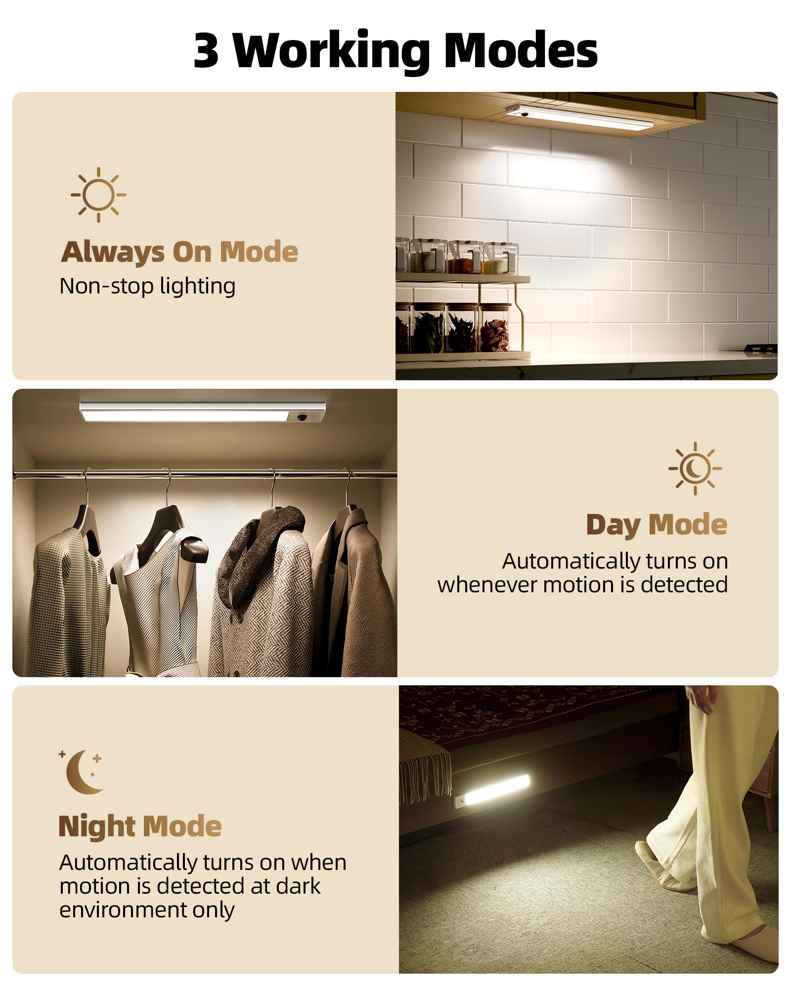 EZVALO Under Cabinet Lights, 6 Pack Rechargeable Motion Sensor Light Indoor - EZVALO