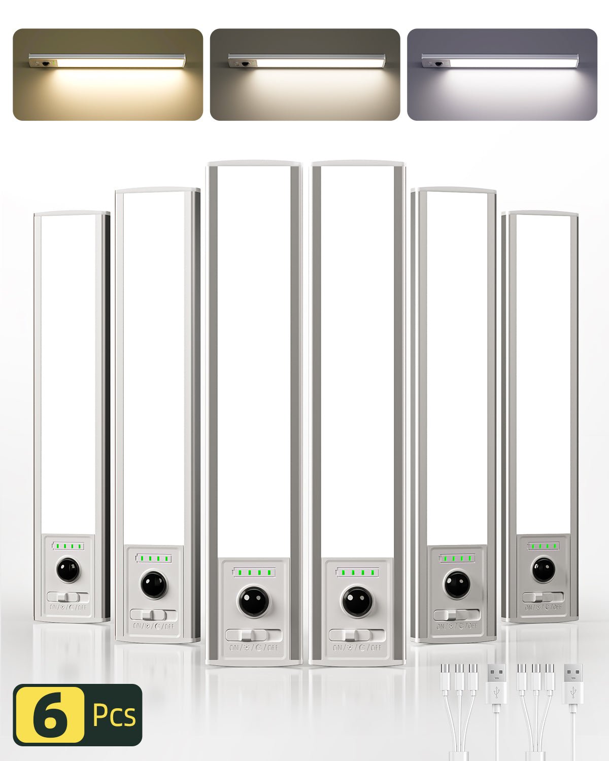 EZVALO Under Cabinet Lights, 6 Pack Rechargeable Motion Sensor Light Indoor - EZVALO