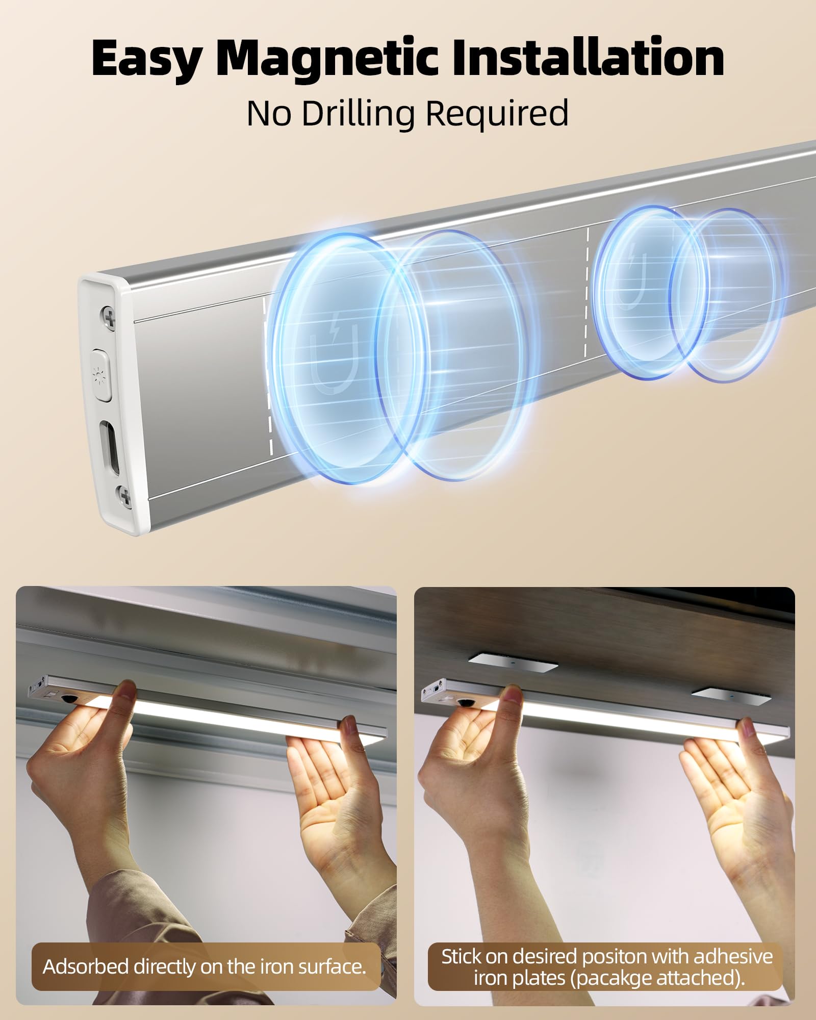 EZVALO Under Cabinet Lights, 6 Pack Rechargeable Motion Sensor Light Indoor - EZVALO