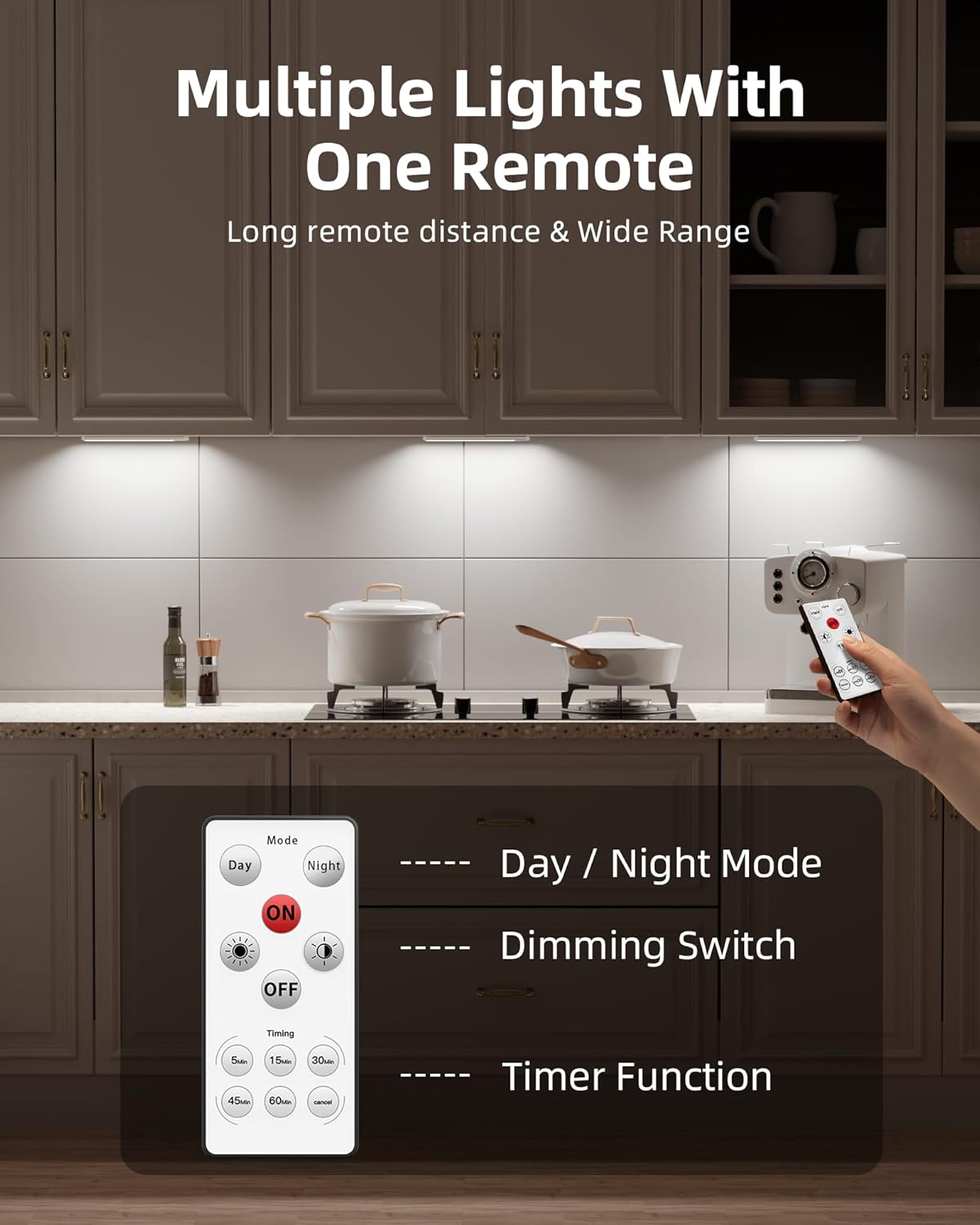 EZVALO Under Cabinet Lights, LED Closet Lights Wireless USB Charging, Motion Sensor Lighting Indoor 5700K Dimmable with Remote Control (White) 5 Pack - EZVALO