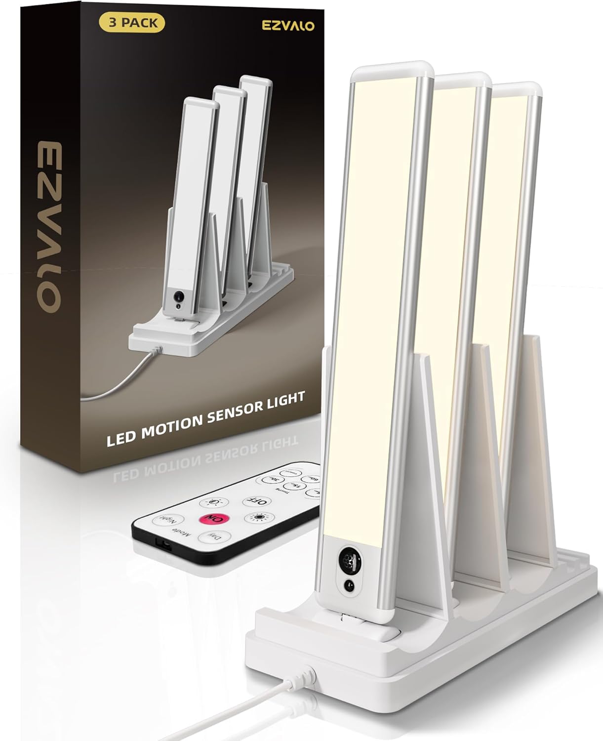 EZVALO Under Cabinet Lights, LED Closet Lights Wireless USB Charging, Motion Sensor Lighting Indoor 5700K Dimmable with Remote Control (White) 5 Pack - EZVALO