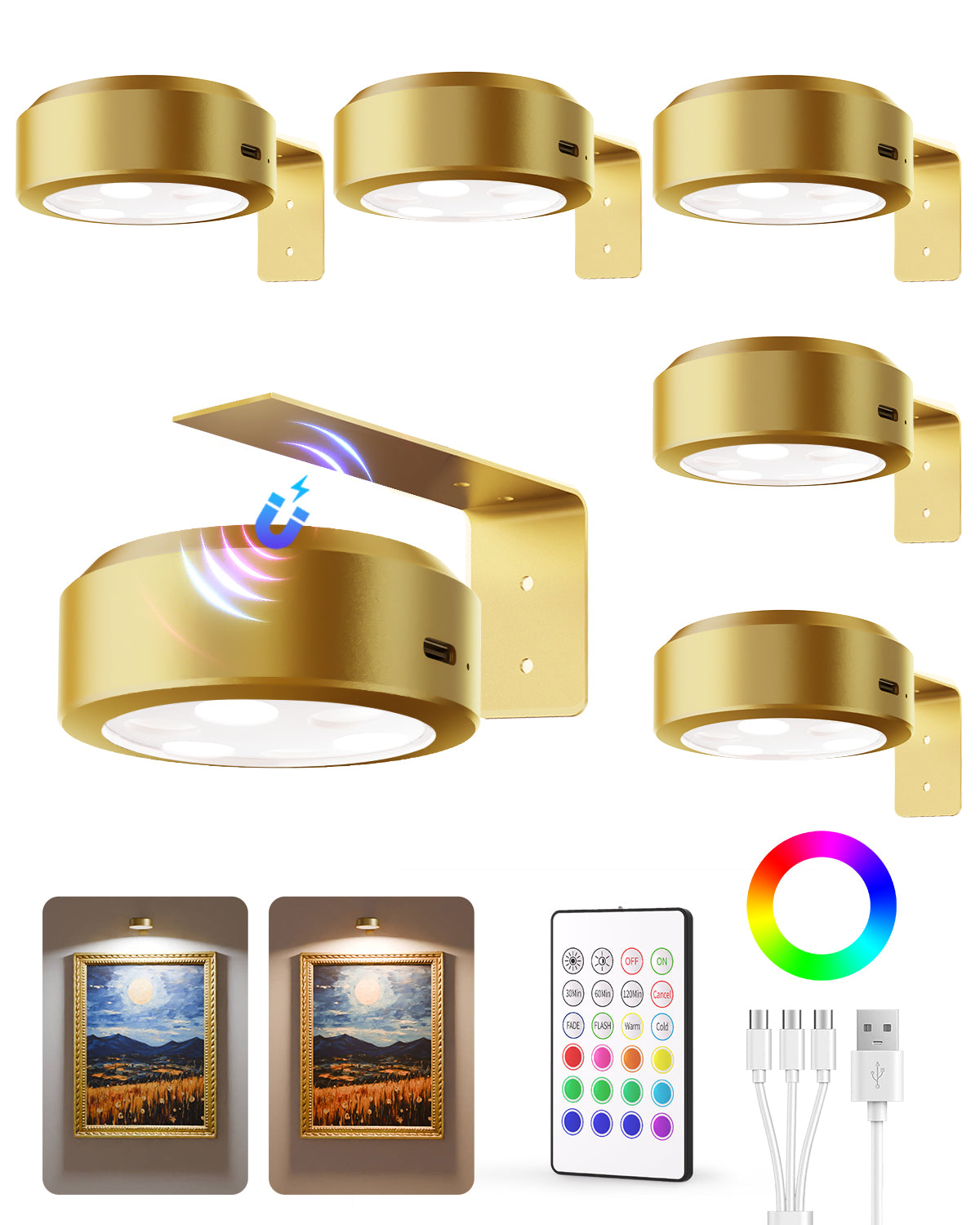 EZVALO RGB Picture Lights for Wall with Charging Station