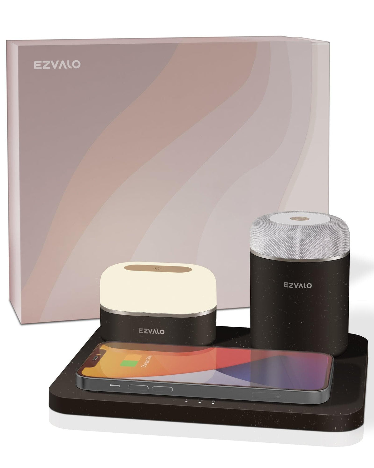 EZVALO EzFlex E 3-in-1 gift box with Wireless Phone Charger & LED Night Light & Portable Speaker- Black - EZVALO