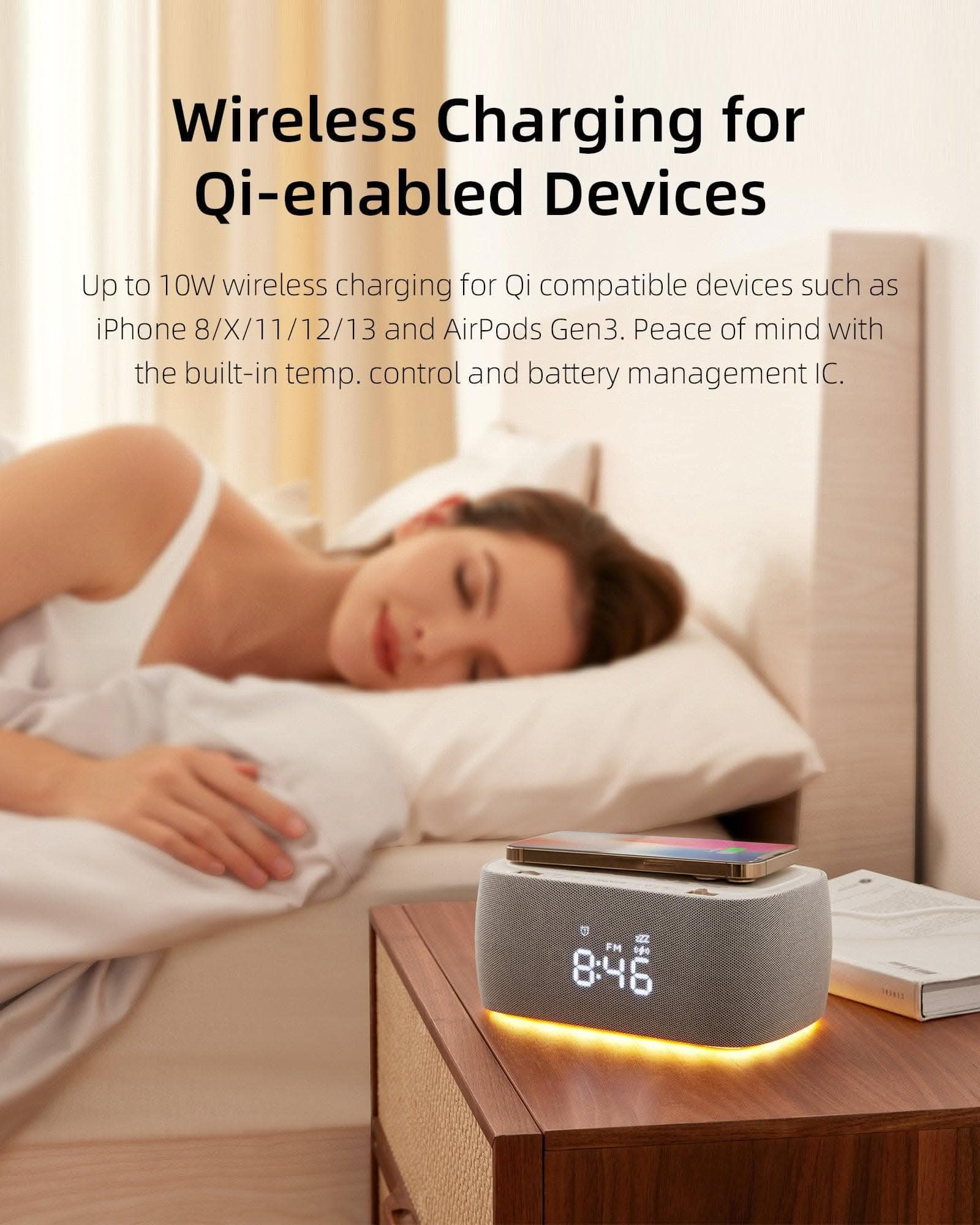 EZVALO EzChrono Air 6-in-1 Alarm Clock with Wireless Charger & Night Light - EZVALO